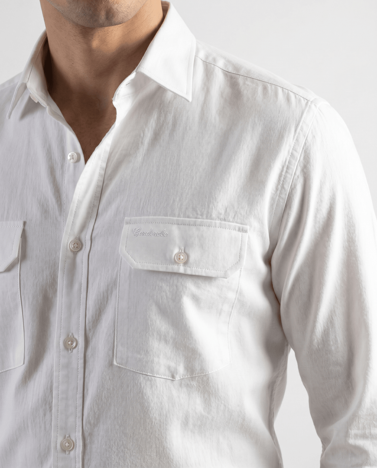 Built to hold its line — Men's Royal Textured White Italian-Collar Double-Pocket Shirt