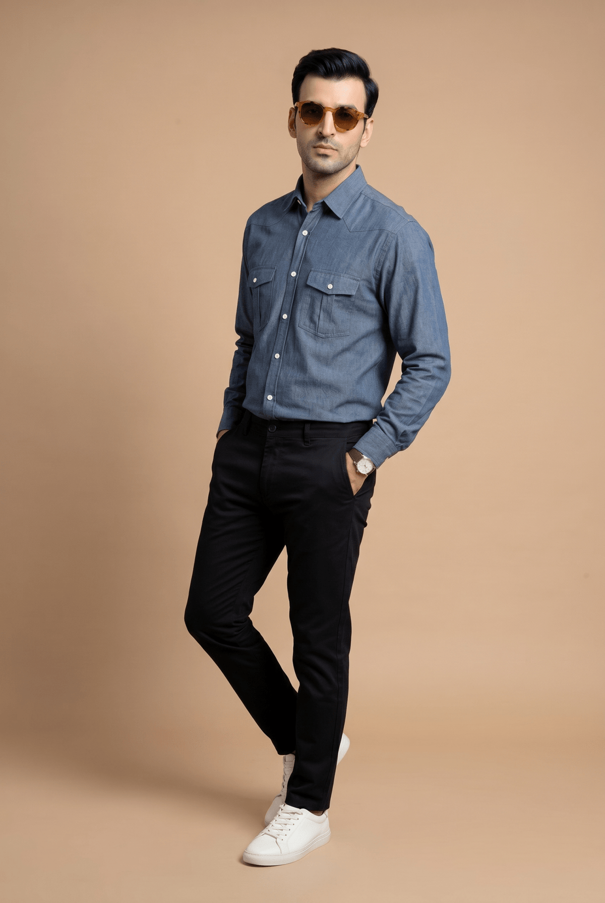 Cut tailored, not tight — Men's Vintage Blue Denim Shirt