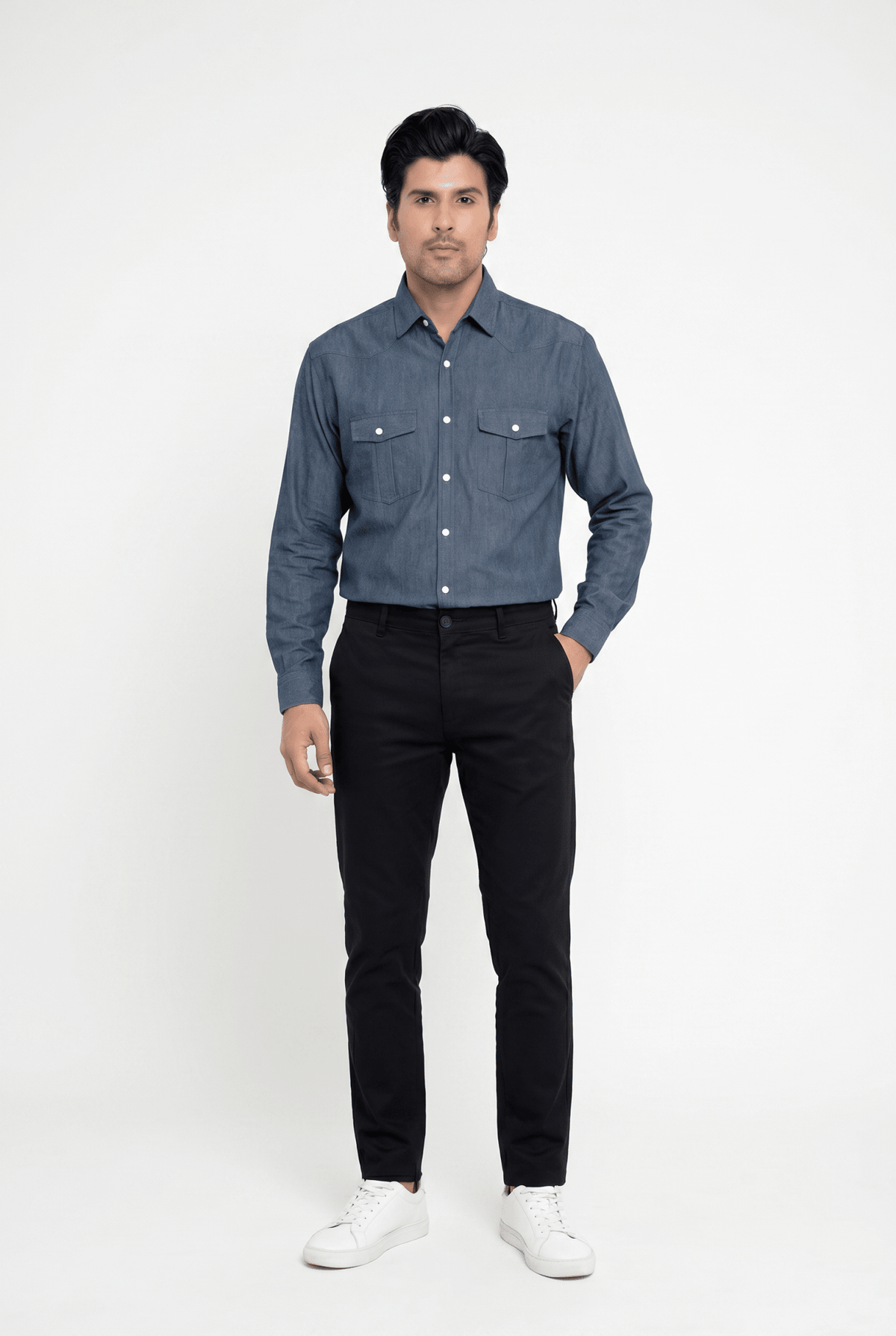 Built to hold its line — Men's Vintage Blue Denim Shirt
