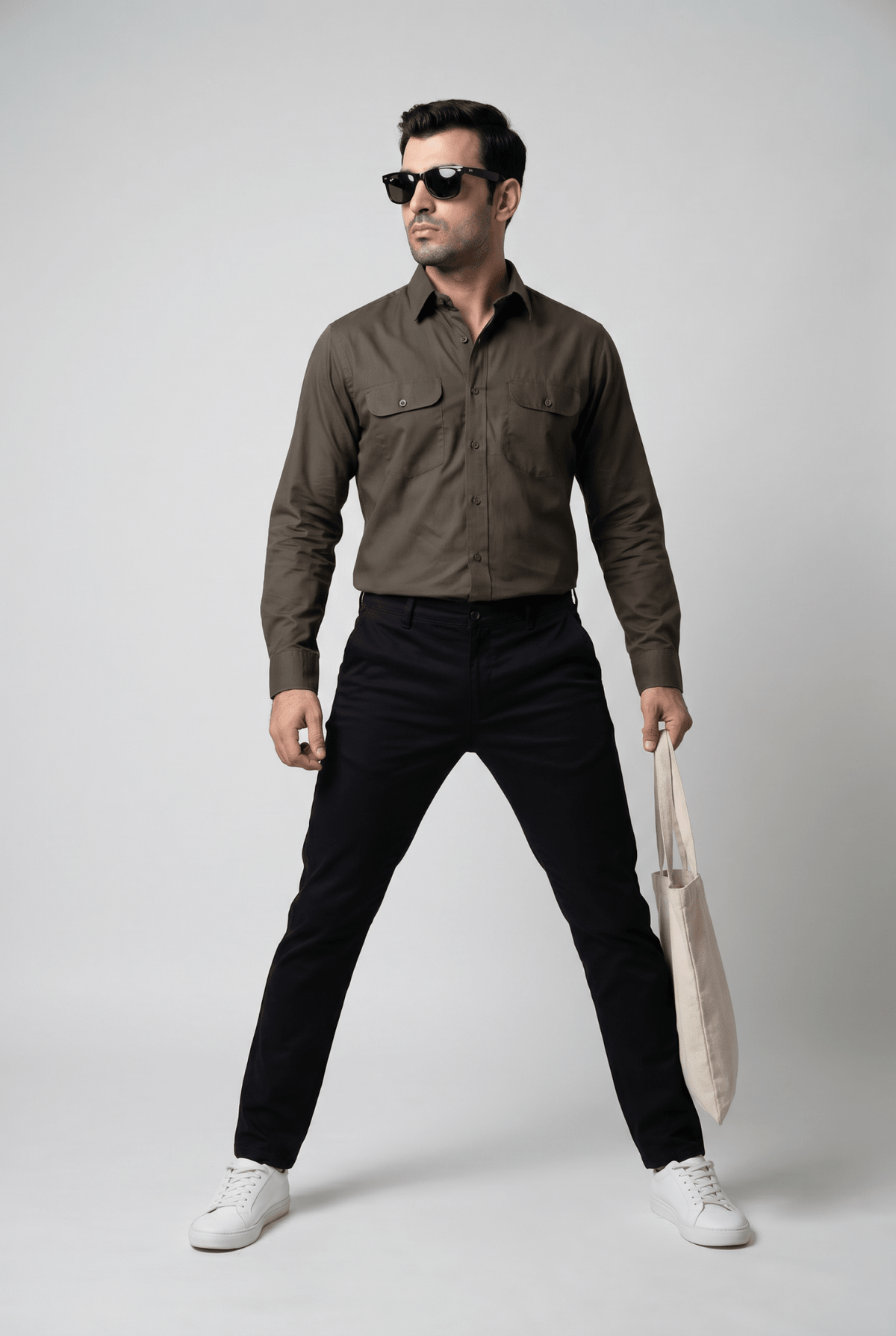 From the office to the evening — Men's Vintage Moss Italian-Collar Double-Pocket Shirt