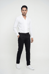 Men's White Cuban-Collar Shirt - Garderobe Clothing USAGRB-CUB-WHI-S