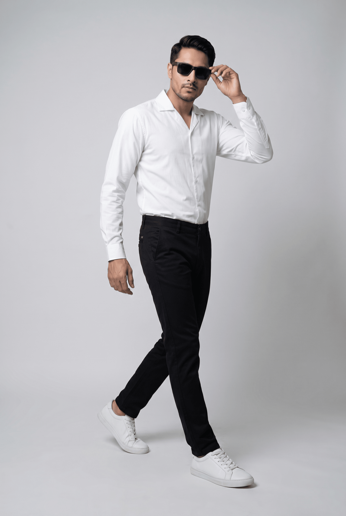 Considered fabric, premium hand-feel — Men's White Cuban-Collar Shirt
