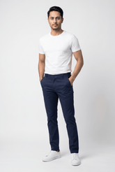 Navy Blue Cotton Pant - Garderobe Clothing USANBC-001
