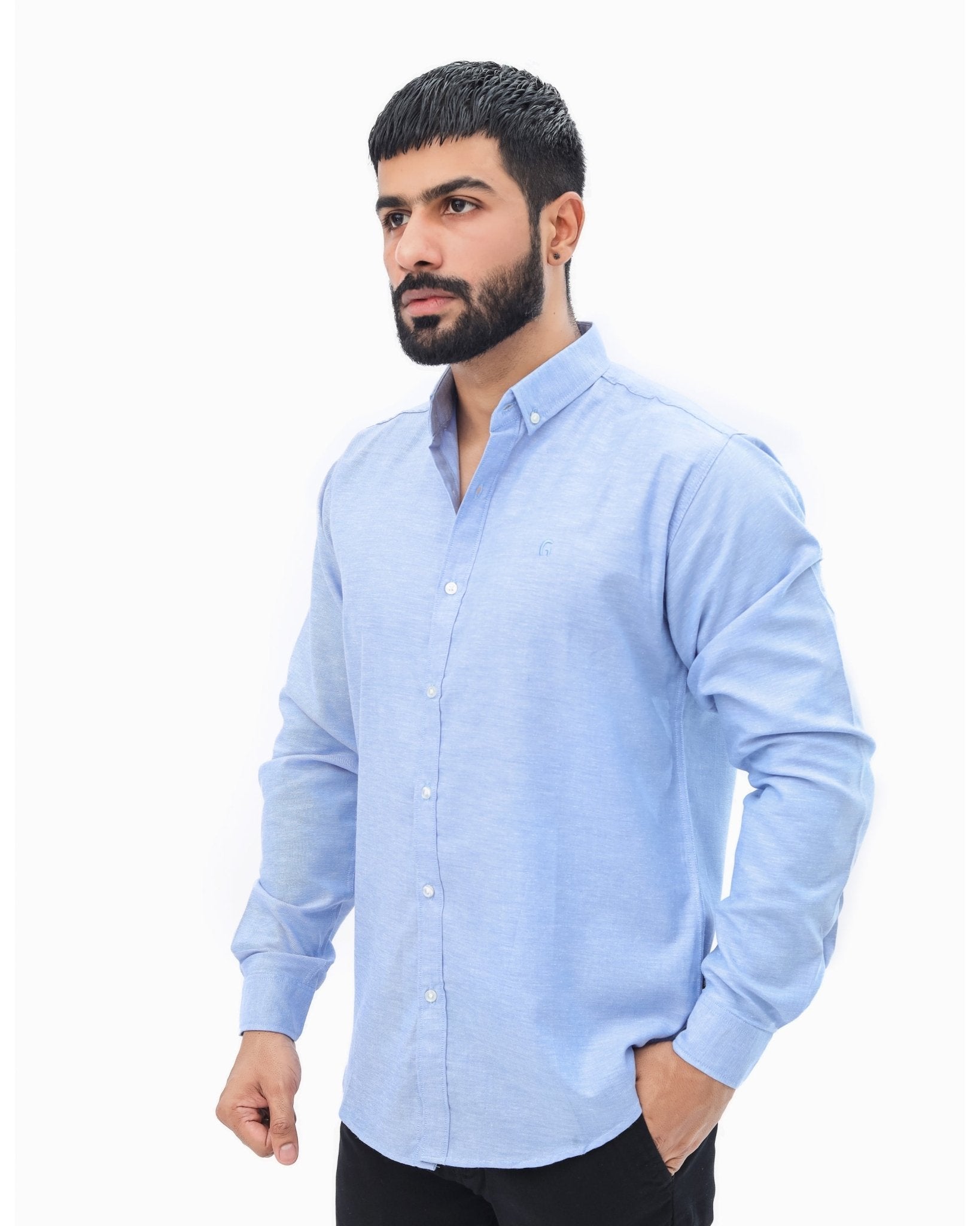 Sky Blue Casual Shirt - Garderobe Clothing USASKC - 001