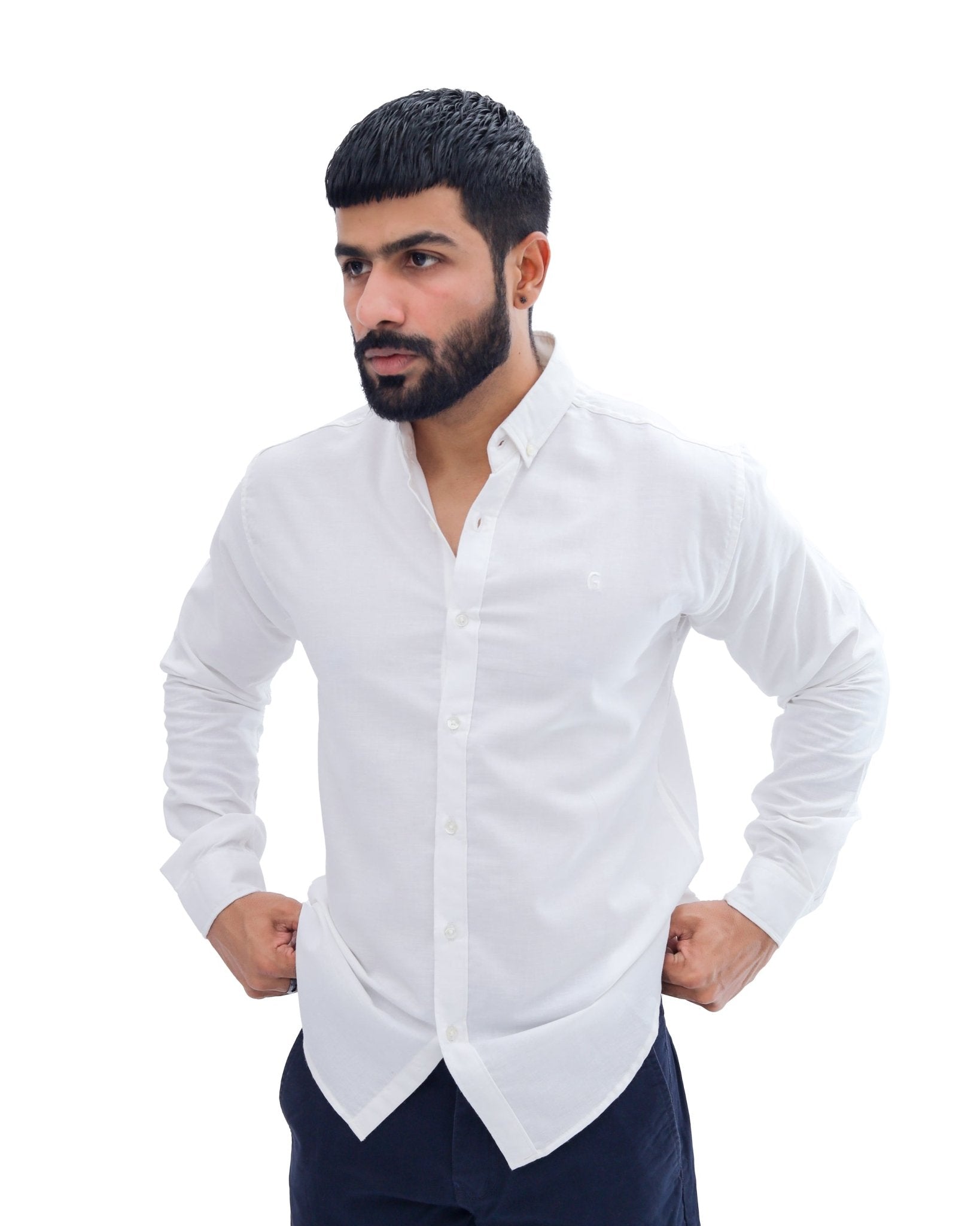White Casual Shirt - Garderobe Clothing USAWCS - 001