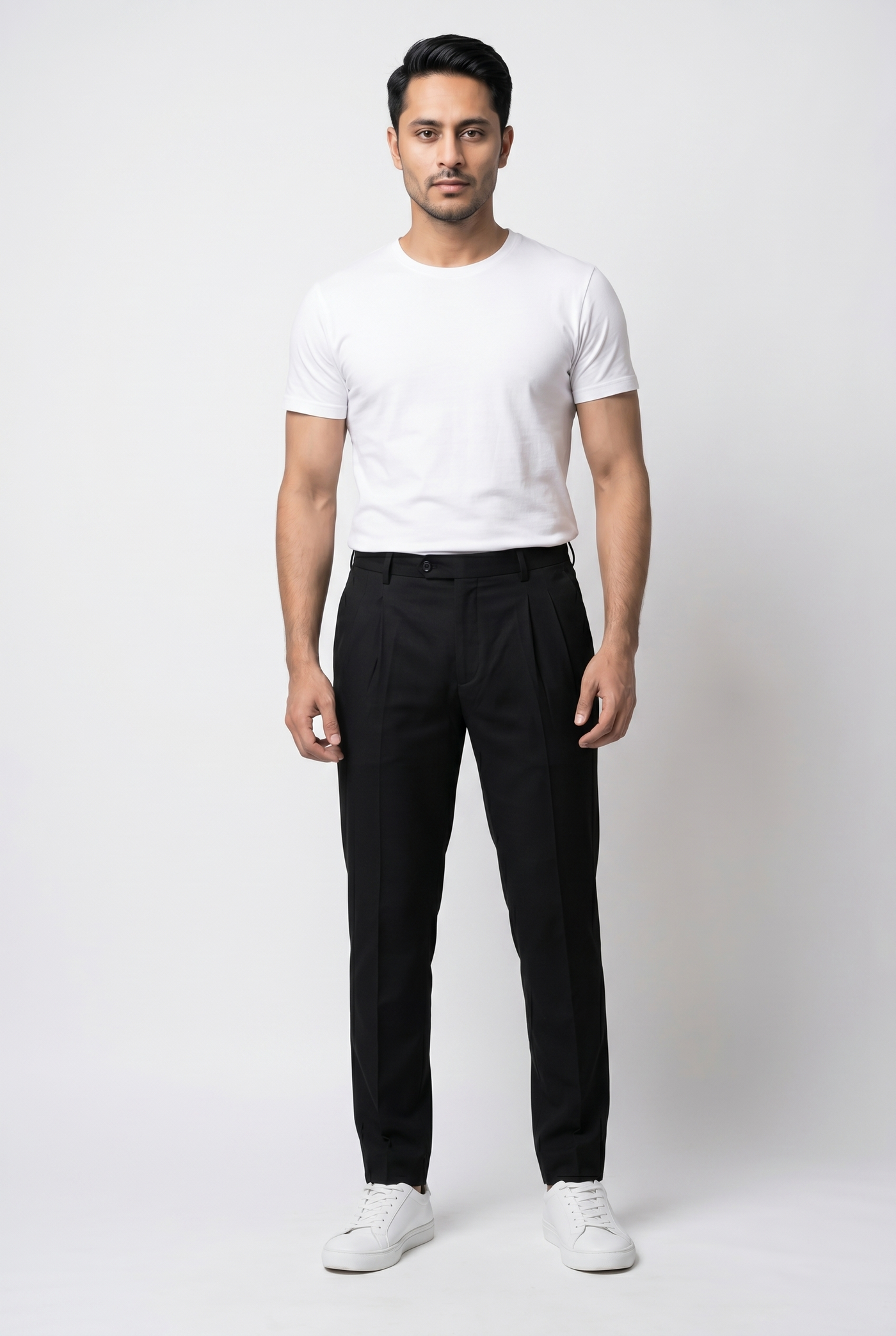 Cut tailored, not tight — Men's Black Pleated Trousers