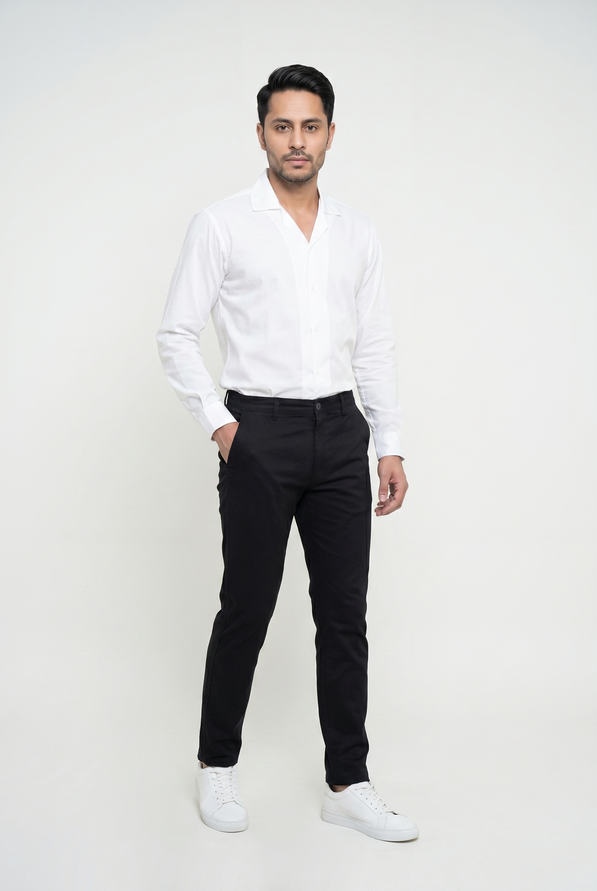 Men's White Cuban-Collar Shirt