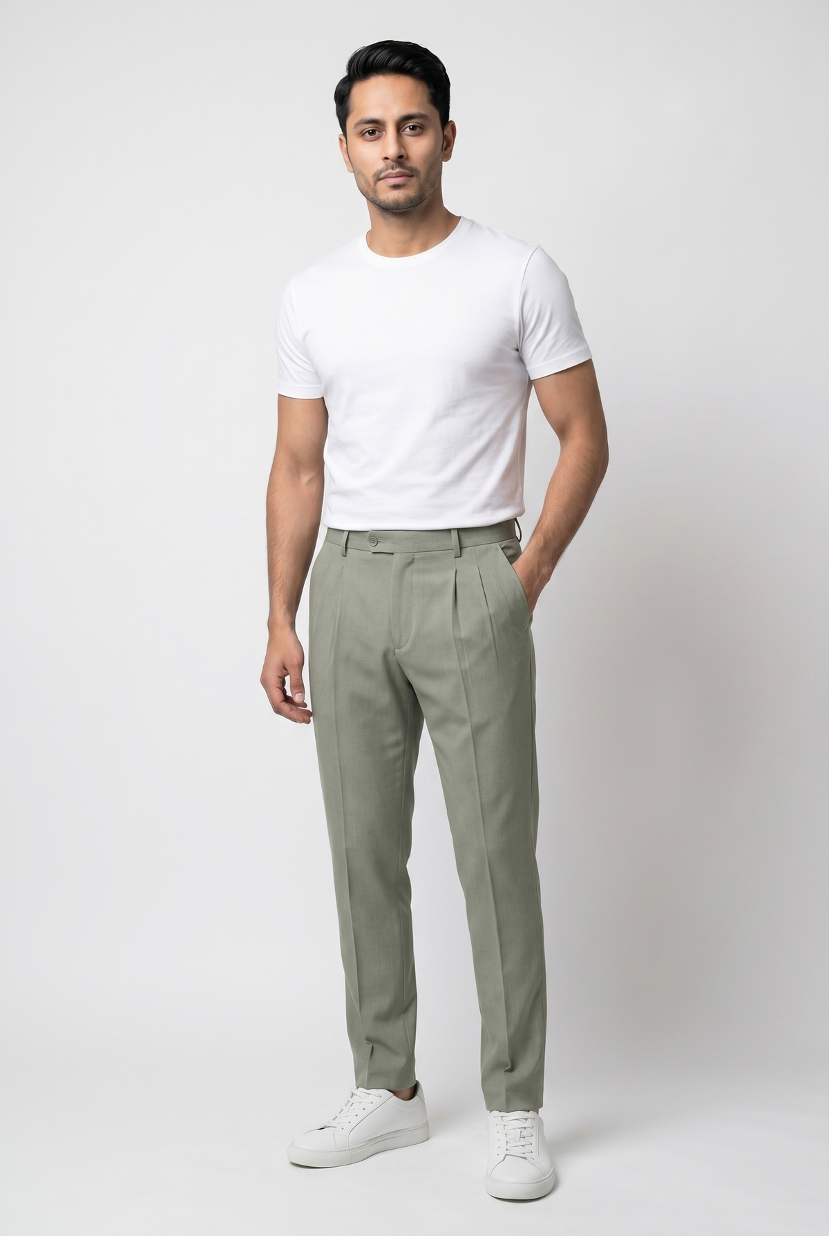 Men's Green Light Pleated Trousers