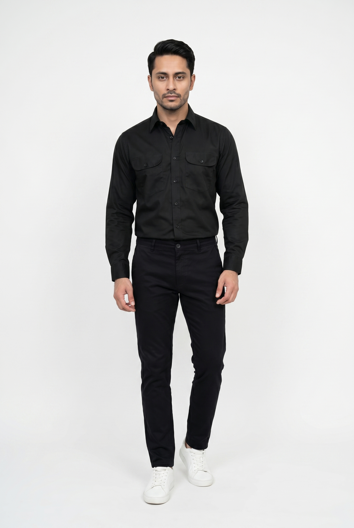 Men's Imperial Black Italian-Collar Double-Pocket Shirt