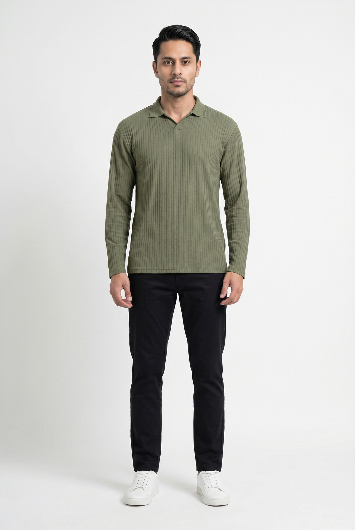 Men's Matcha Full-Sleeve Knitted Polo