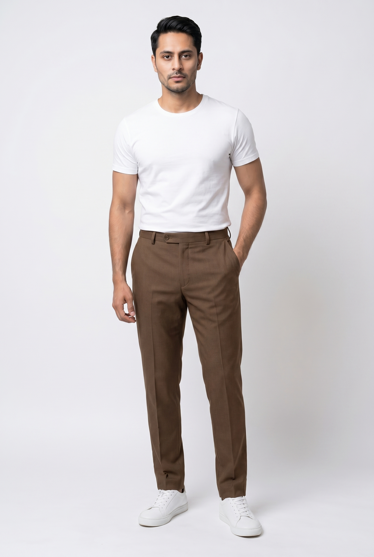 Men's Brown Pleated Trousers