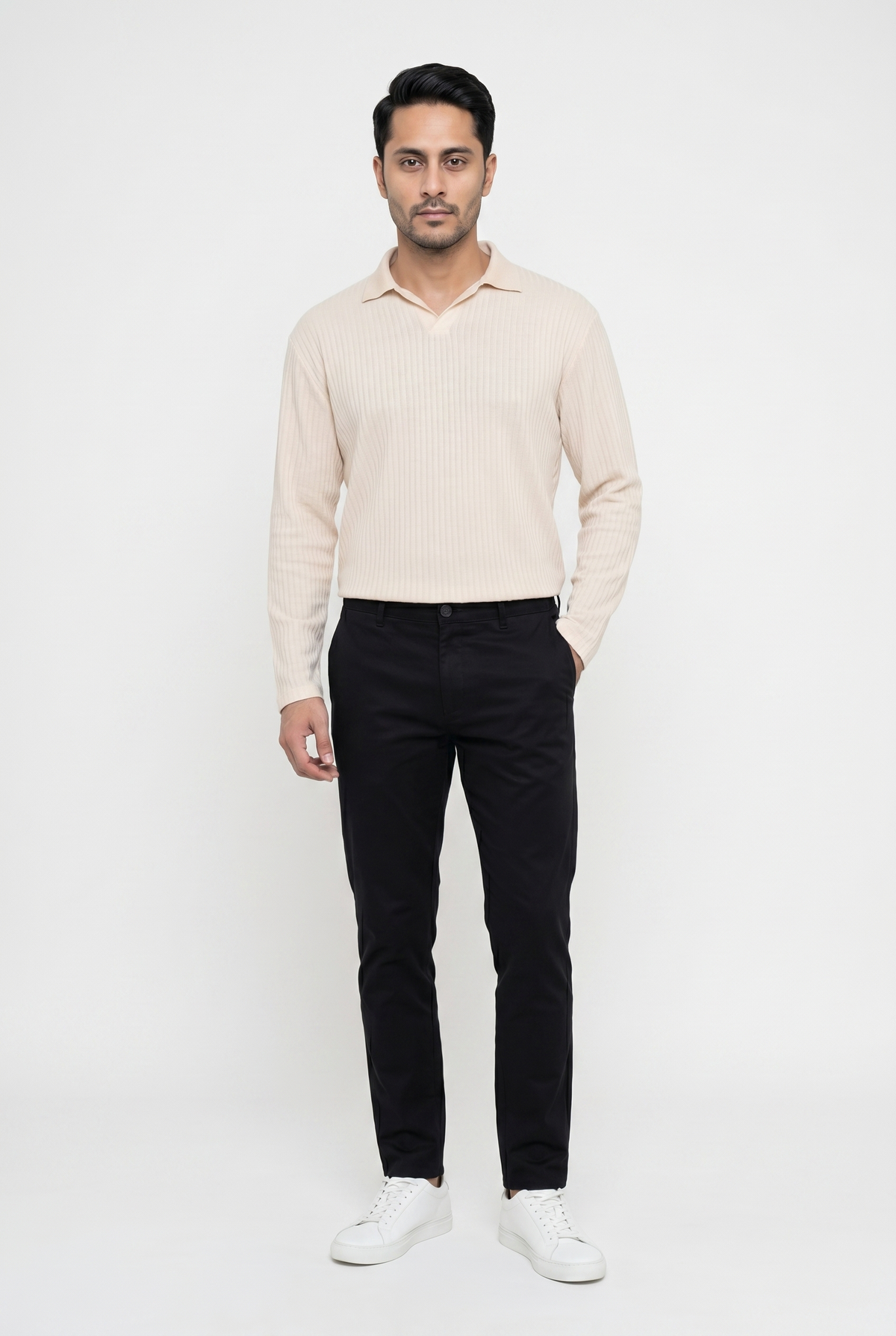 Men's Royal Creamy Full-Sleeve Knitted Polo