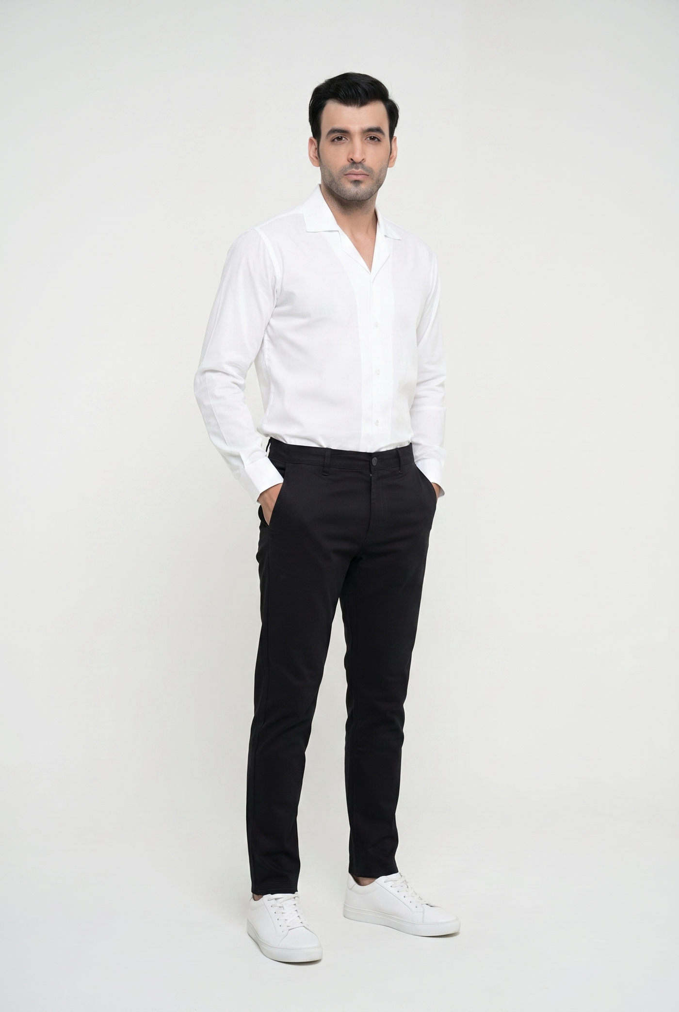 Built to hold its line — Men's White Cuban-Collar Shirt