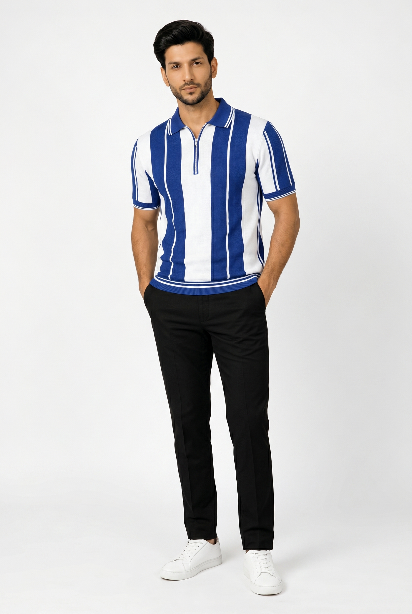 Considered fabric, premium hand-feel — Men's Navy Blue Popcorn Polo