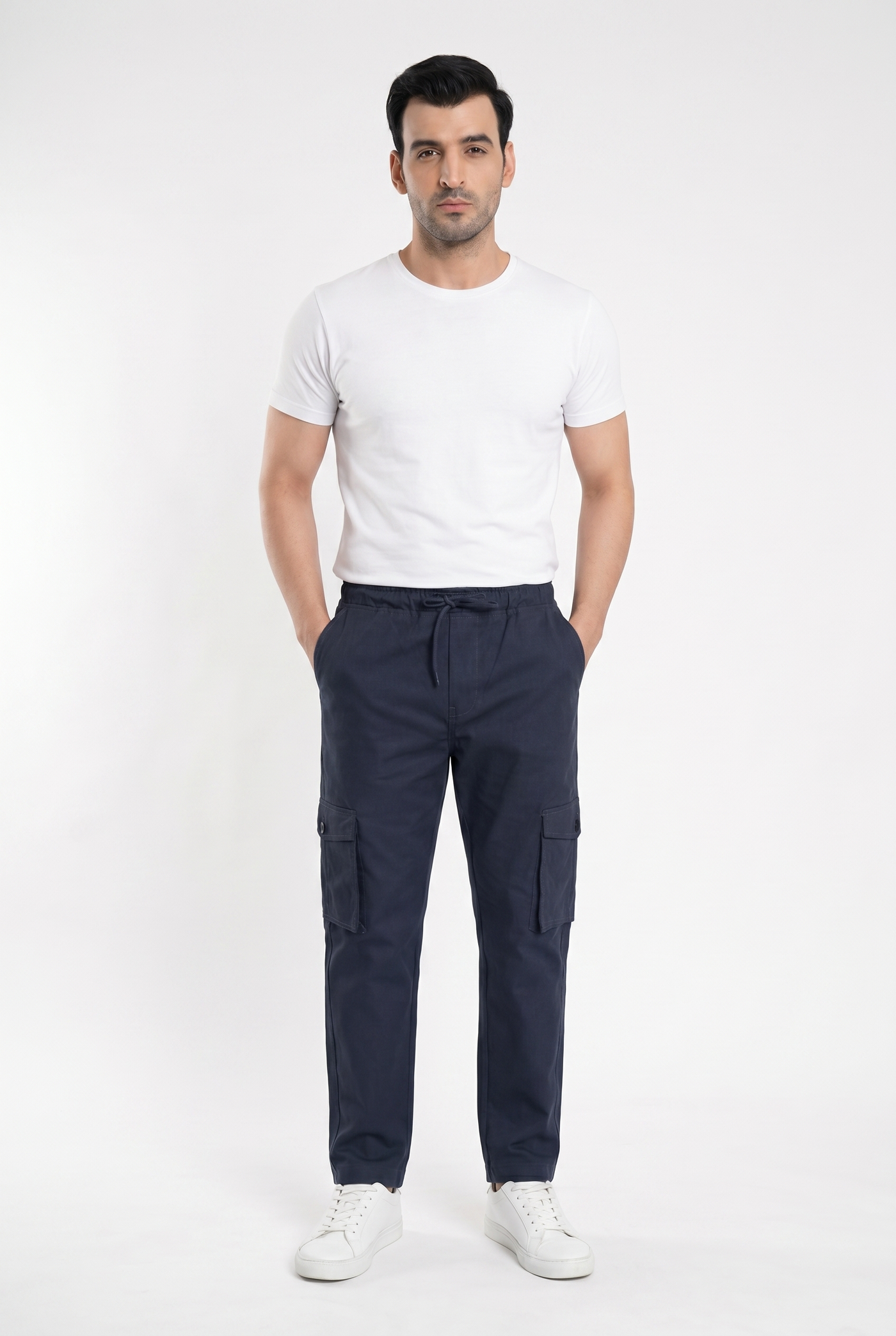 Considered fabric, premium hand-feel — Men's Dark Navy Cargo Trousers