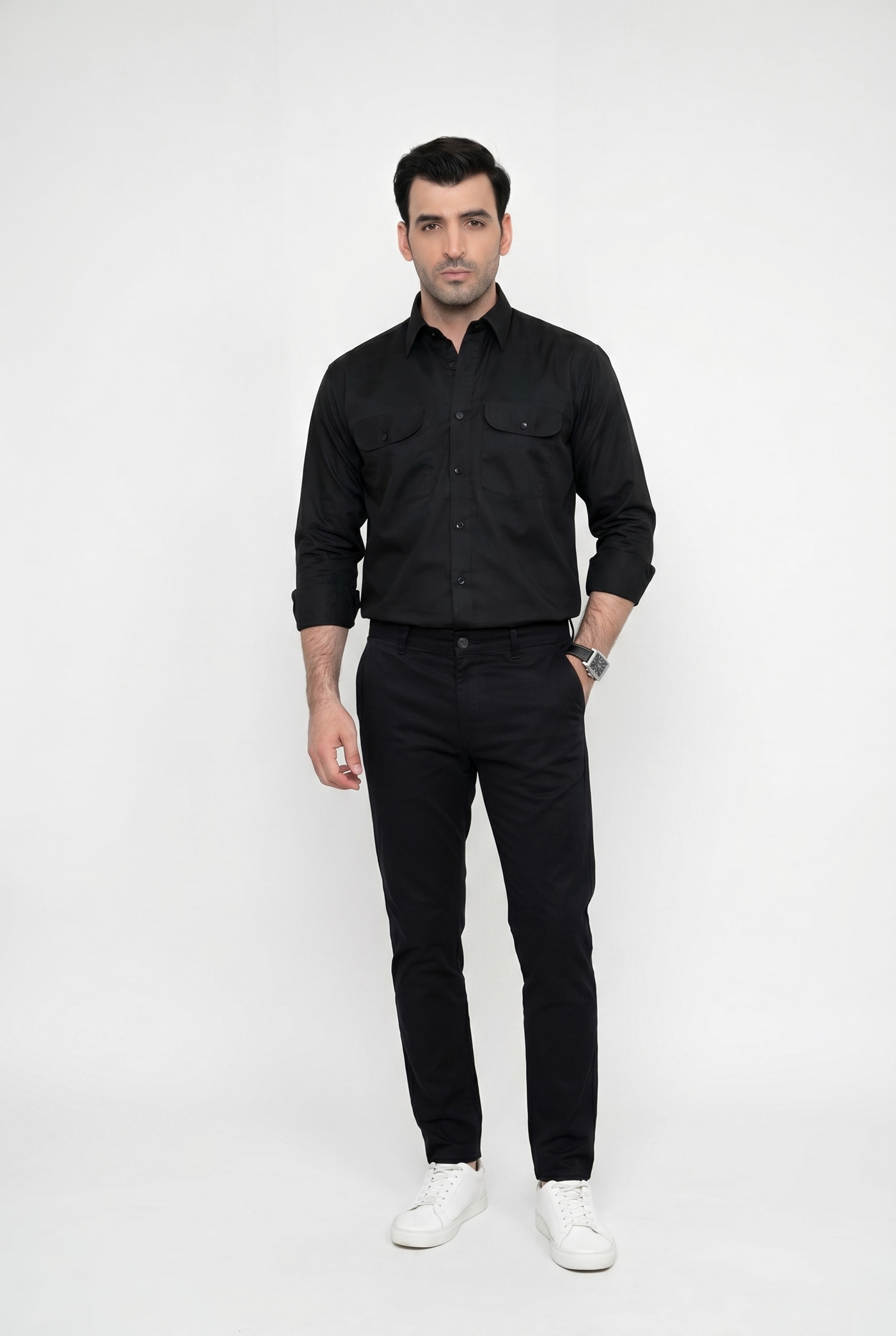 Built to hold its line — Men's Imperial Black Italian-Collar Double-Pocket Shirt