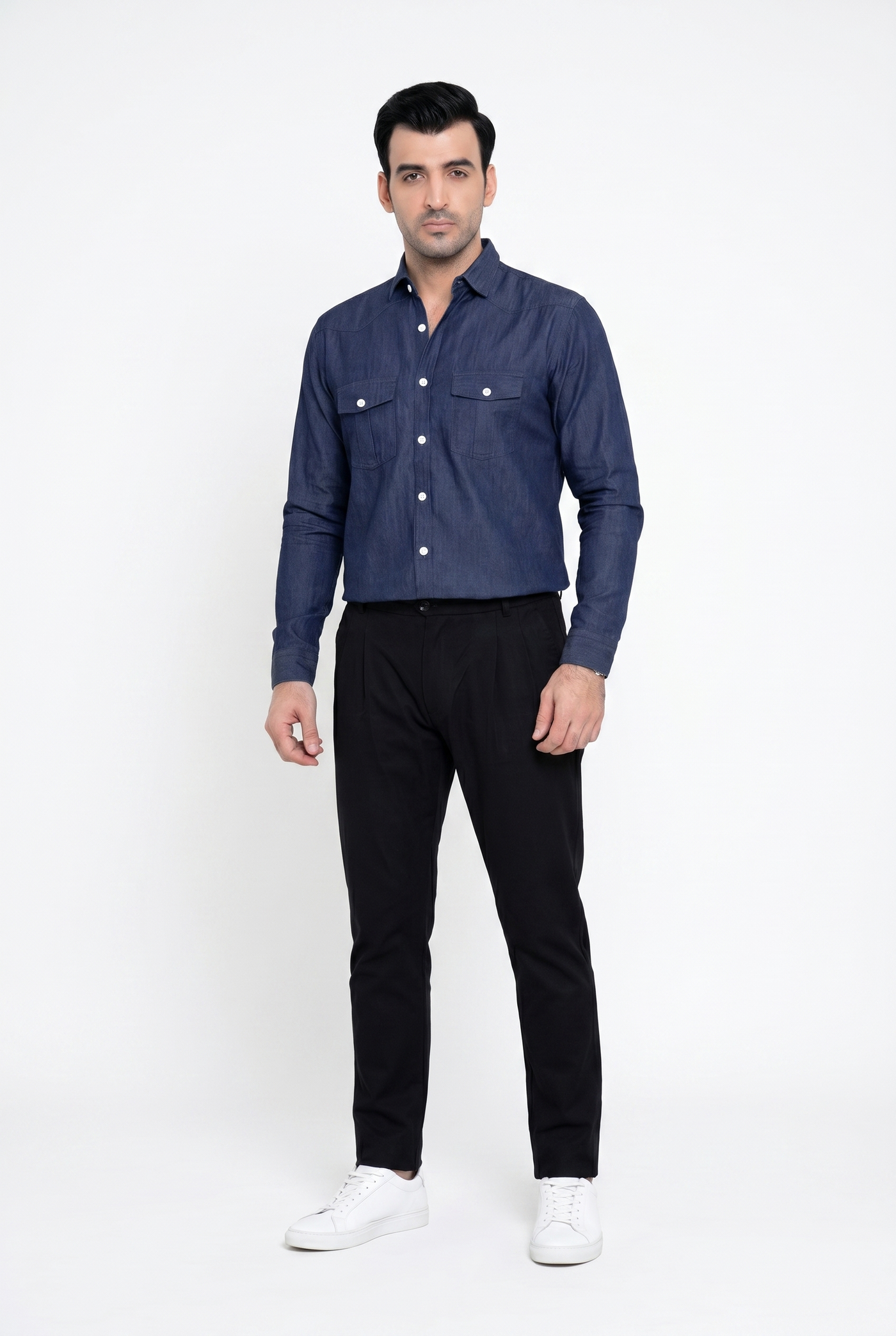 Built to hold its line — Men's Navy Blue Denim Shirt
