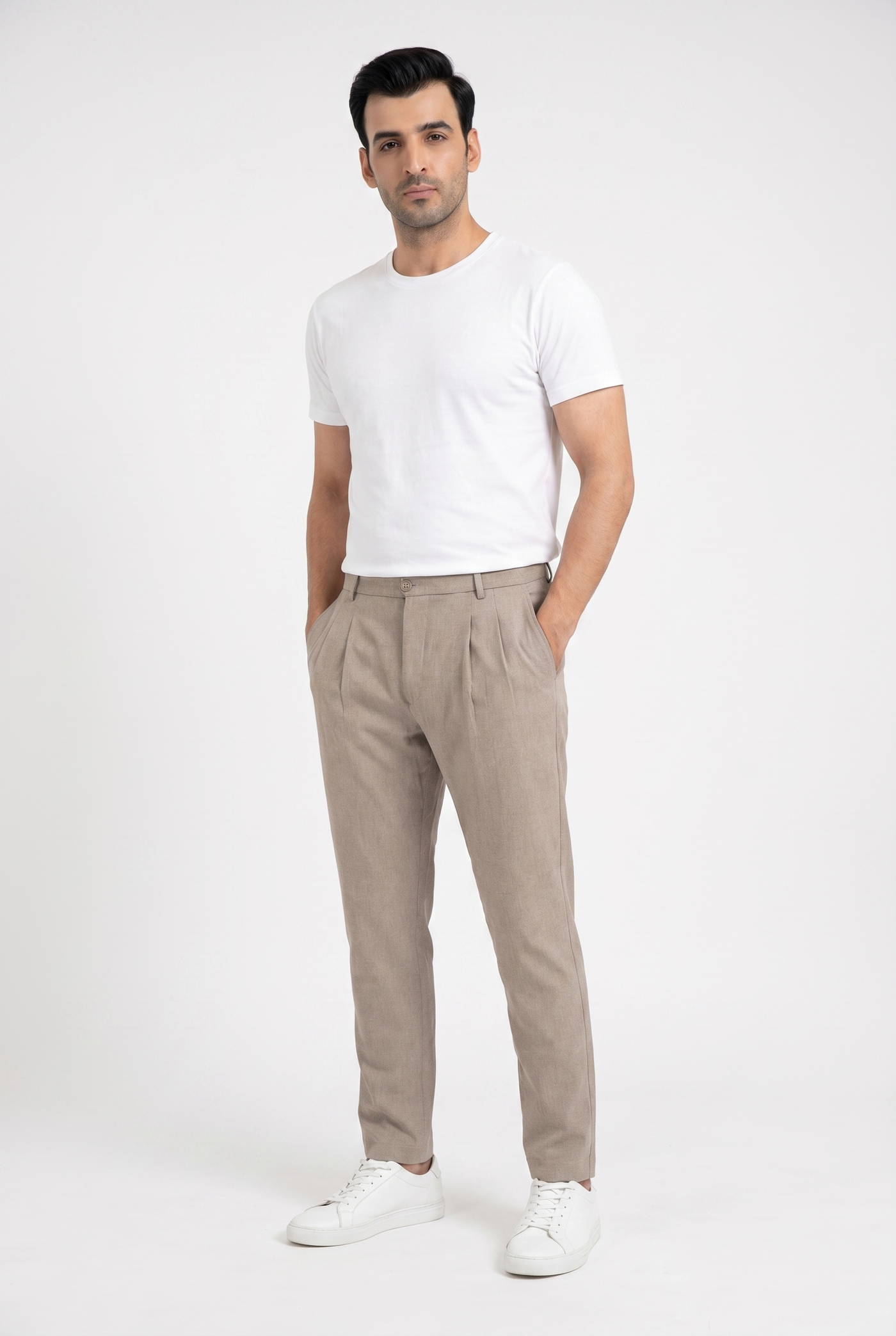 Considered fabric, premium hand-feel — Men's Clay Light Pleated Trousers