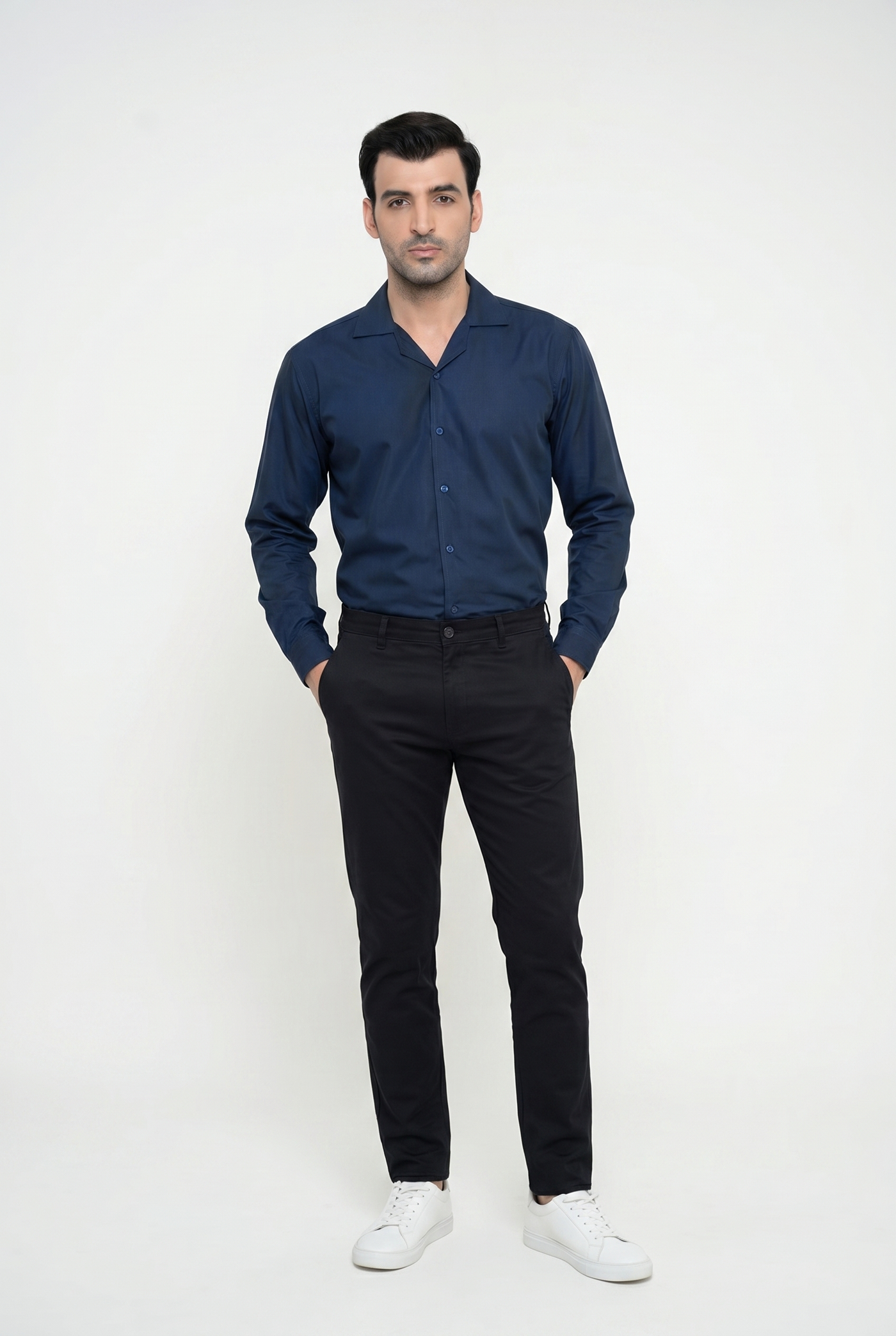 Built to hold its line — Men's Dark Blue Cuban-Collar Shirt
