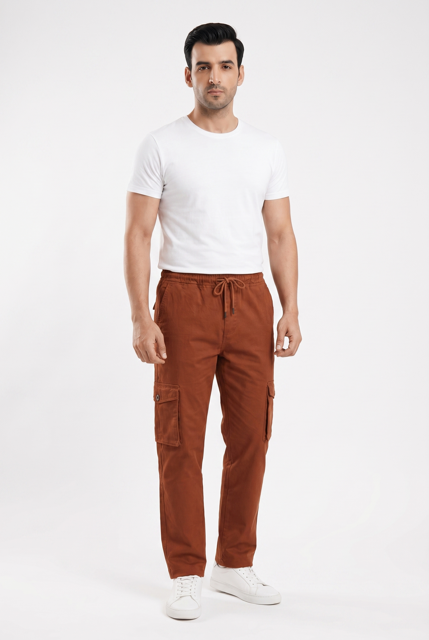 Considered fabric, premium hand-feel — Men's Brick Cargo Trousers