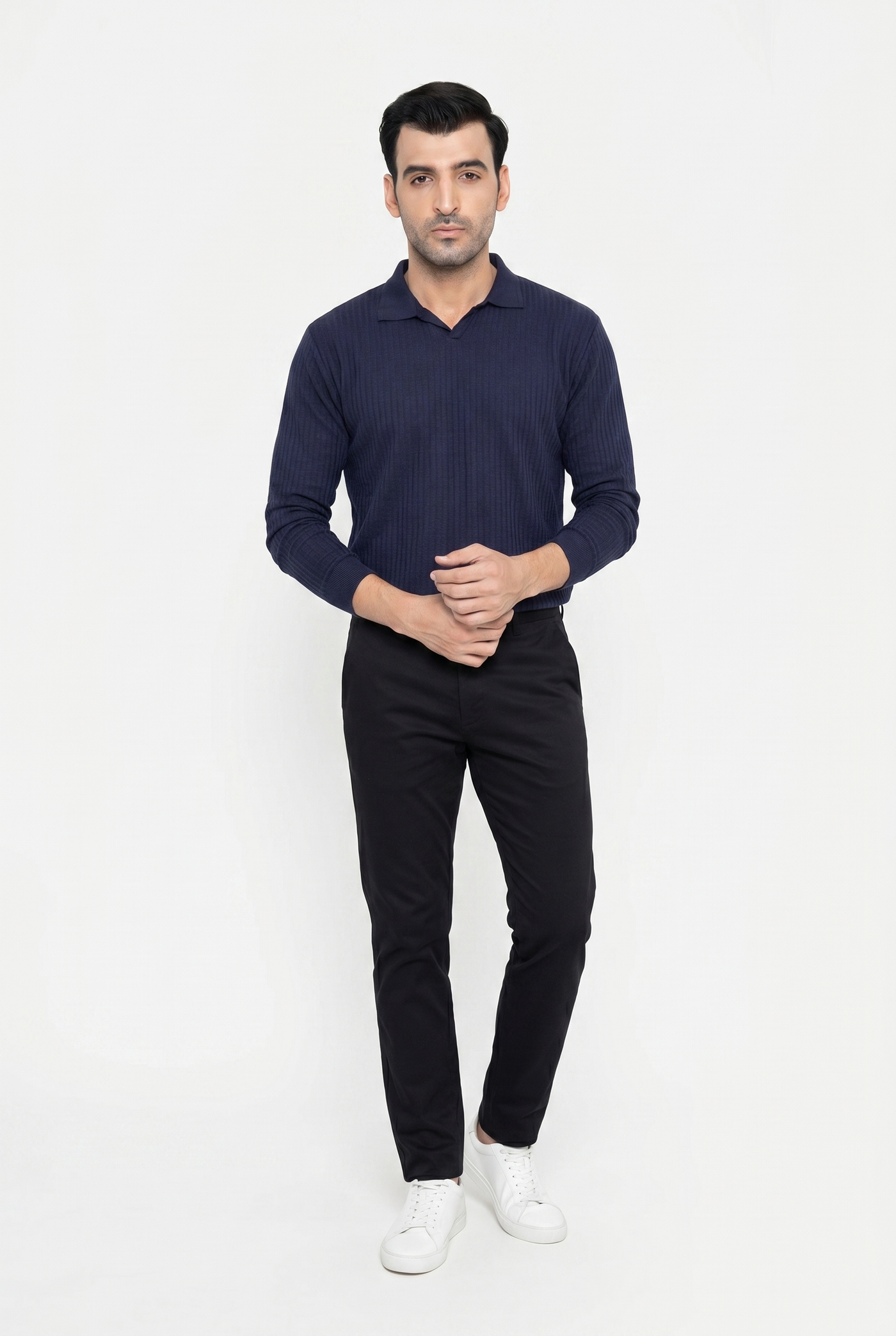 Built to hold its line — Men's Navy Full-Sleeve Knitted Polo