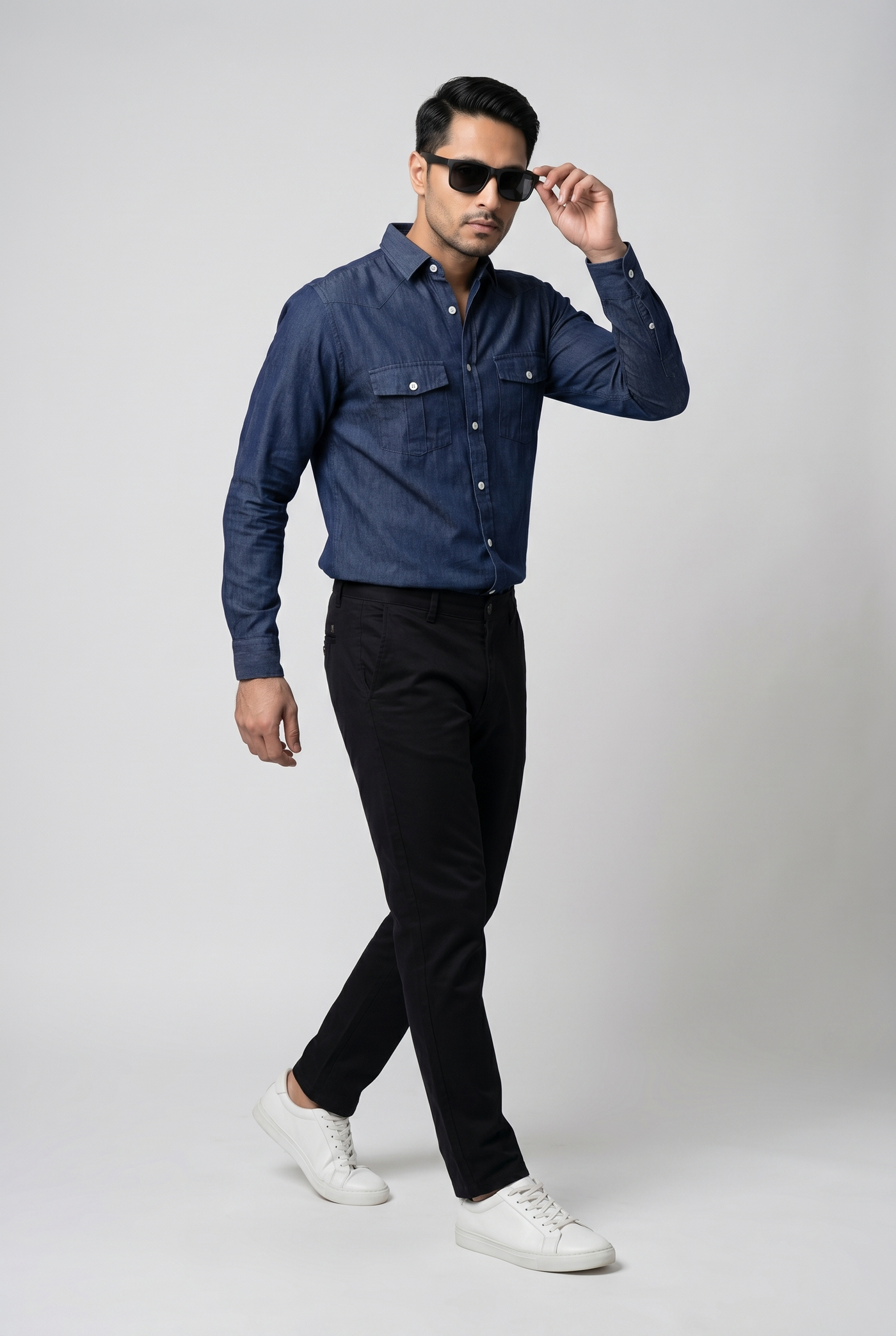 Considered fabric, premium hand-feel — Men's Navy Blue Denim Shirt