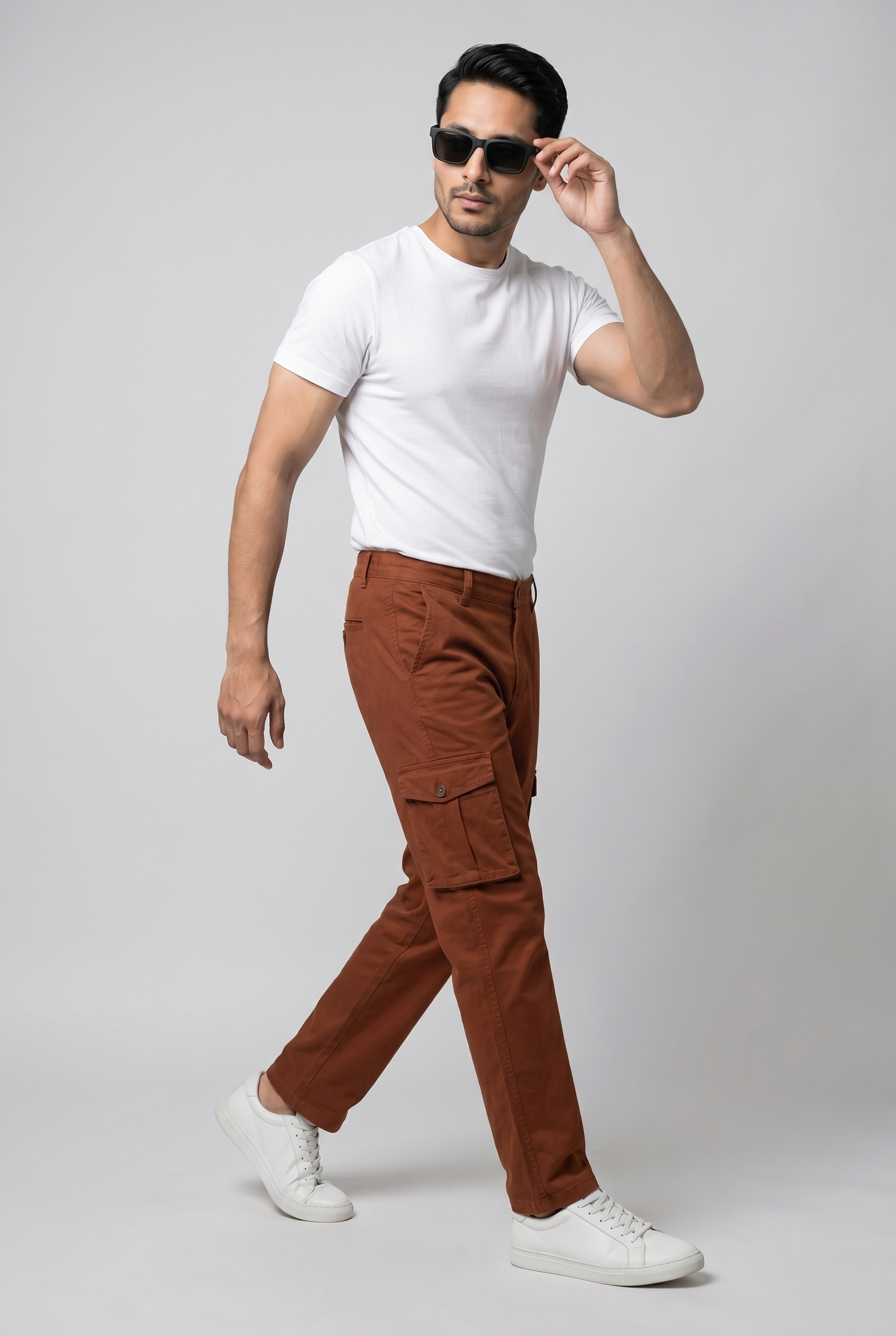 Cut tailored, not tight — Men's Brick Cargo Trousers