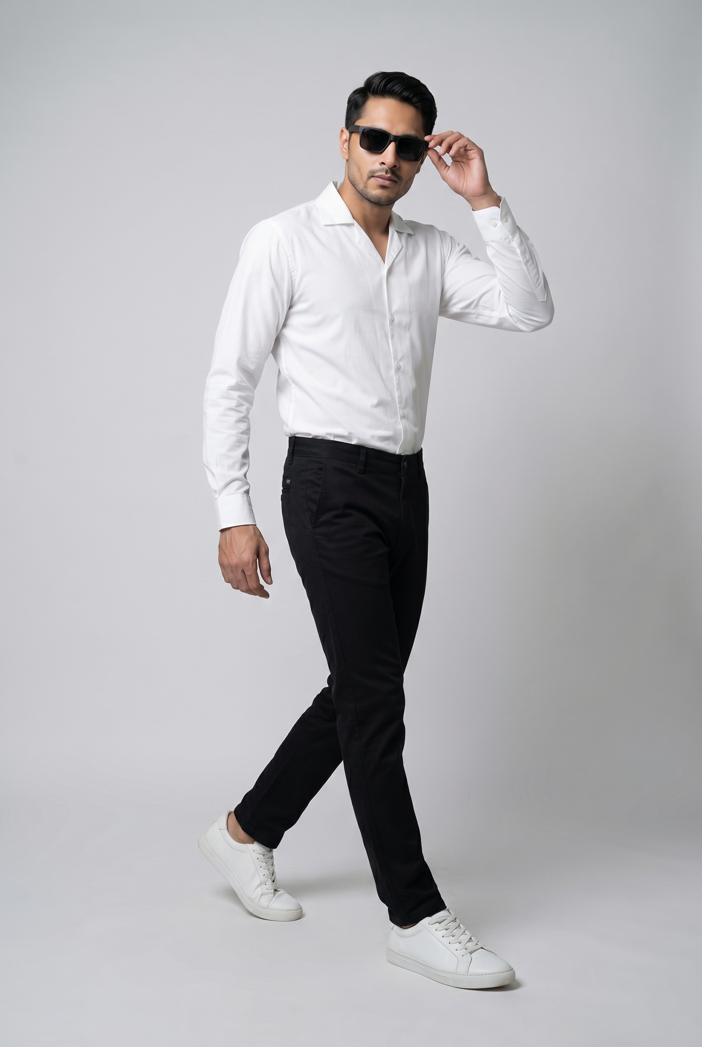 Considered fabric, premium hand-feel — Men's White Cuban-Collar Shirt
