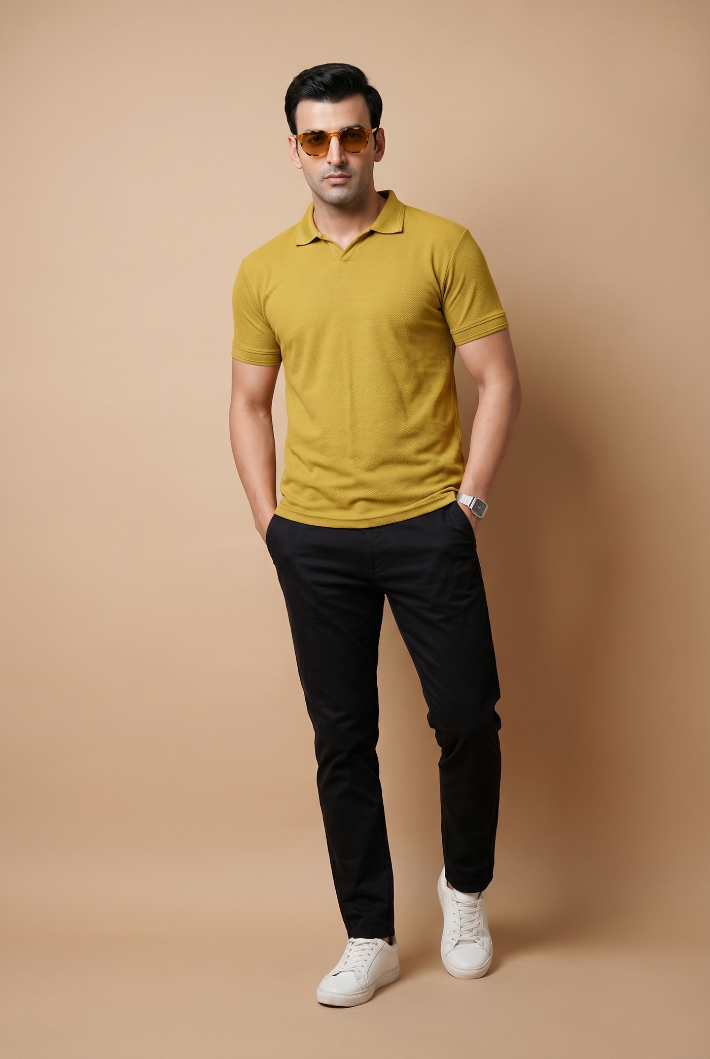 Cut tailored, not tight — Men's Mustard Popcorn Polo