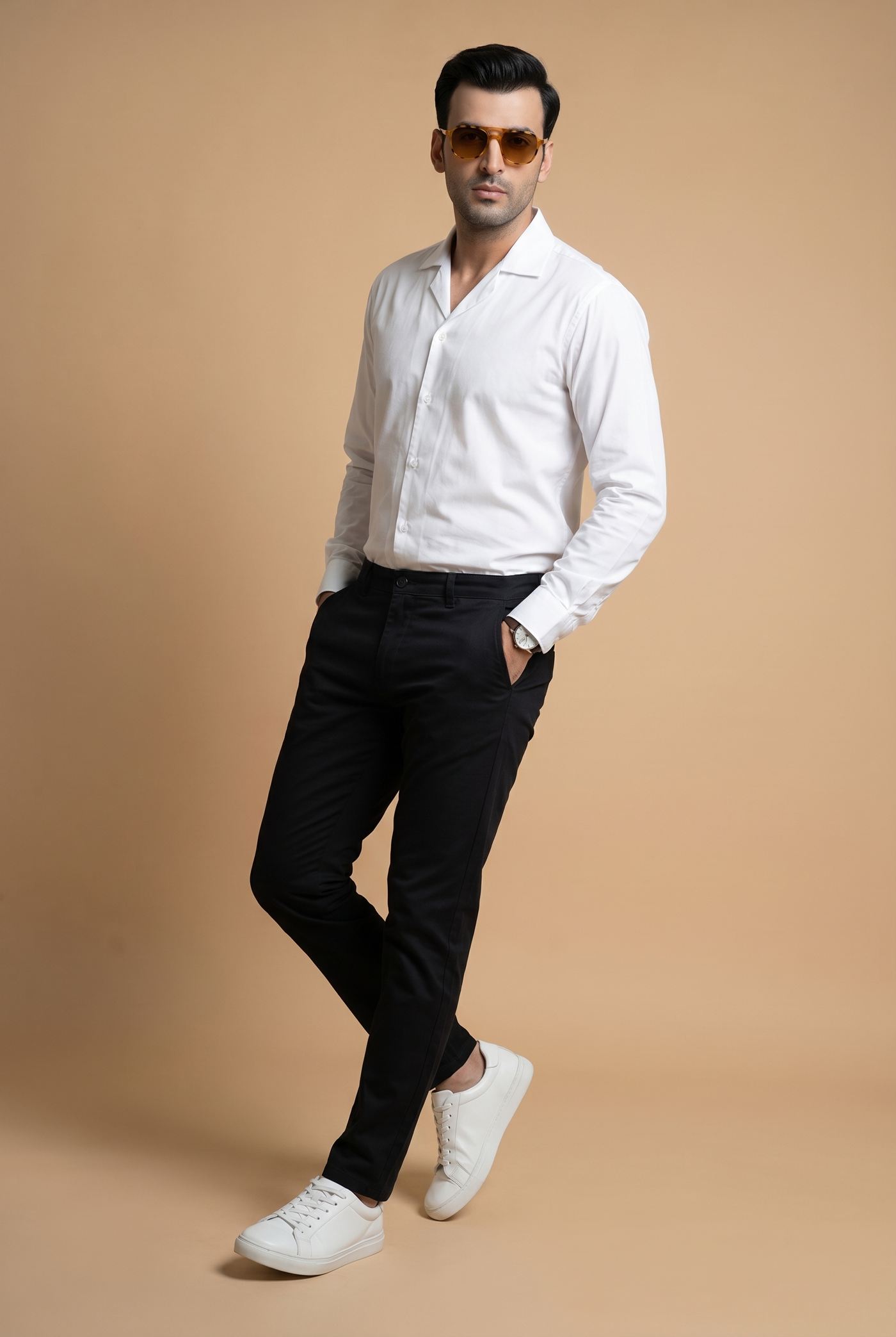 Cut tailored, not tight — Men's White Cuban-Collar Shirt