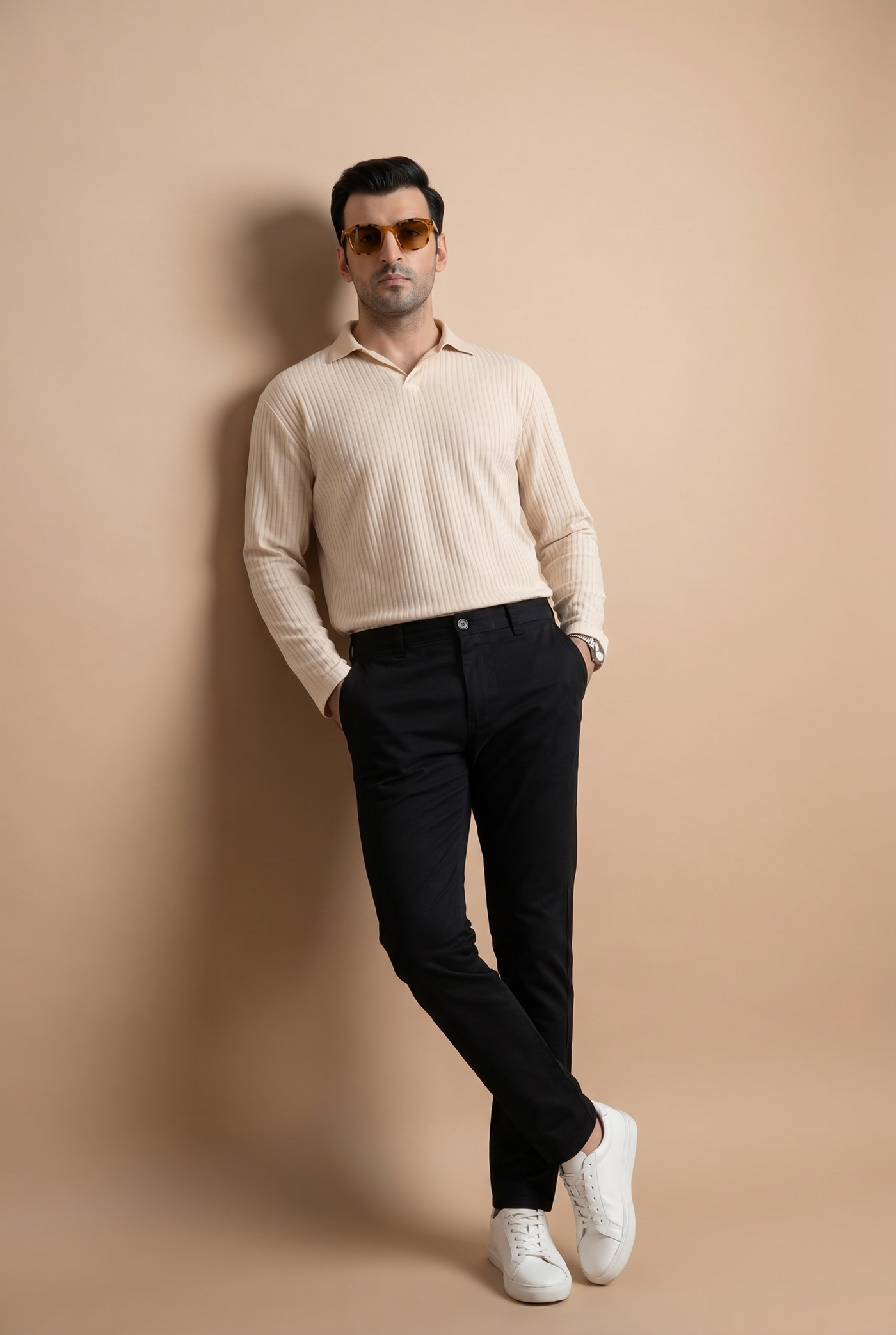 Cut tailored, not tight — Men's Royal Creamy Full-Sleeve Knitted Polo