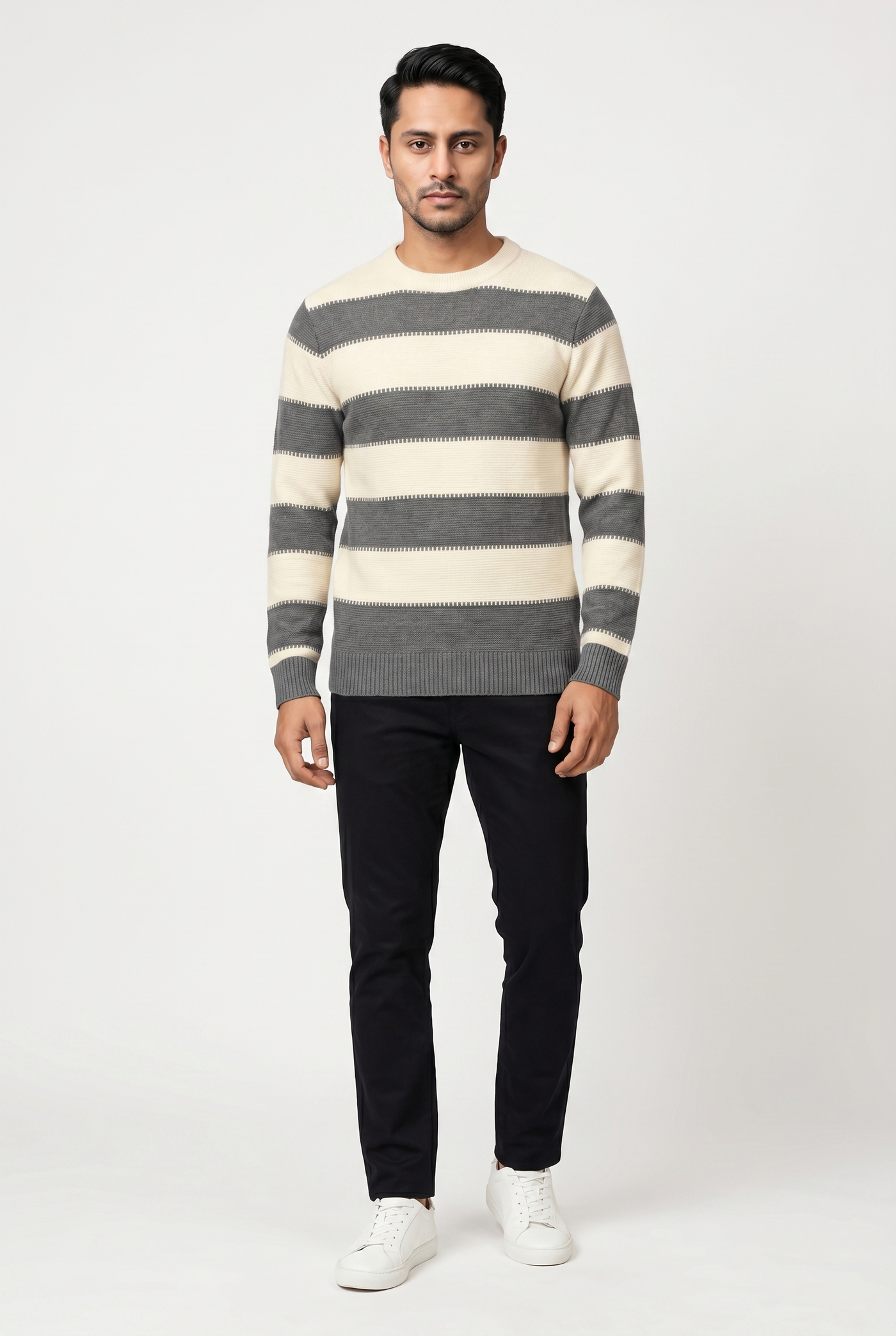 Cut tailored, not tight — Men's Grey Panel Wool Sweater