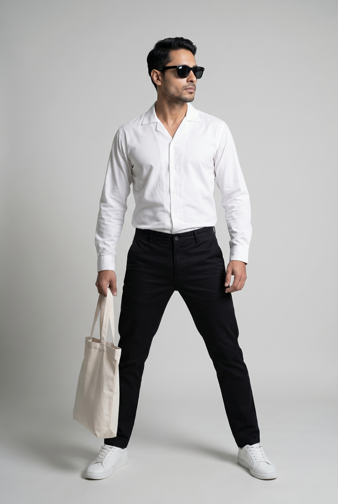From the office to the evening — Men's White Cuban-Collar Shirt