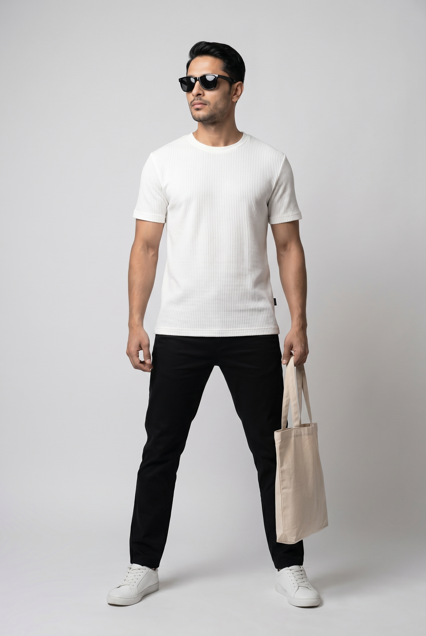 From the office to the evening — Men's Creamy Waffle-Knit Tee