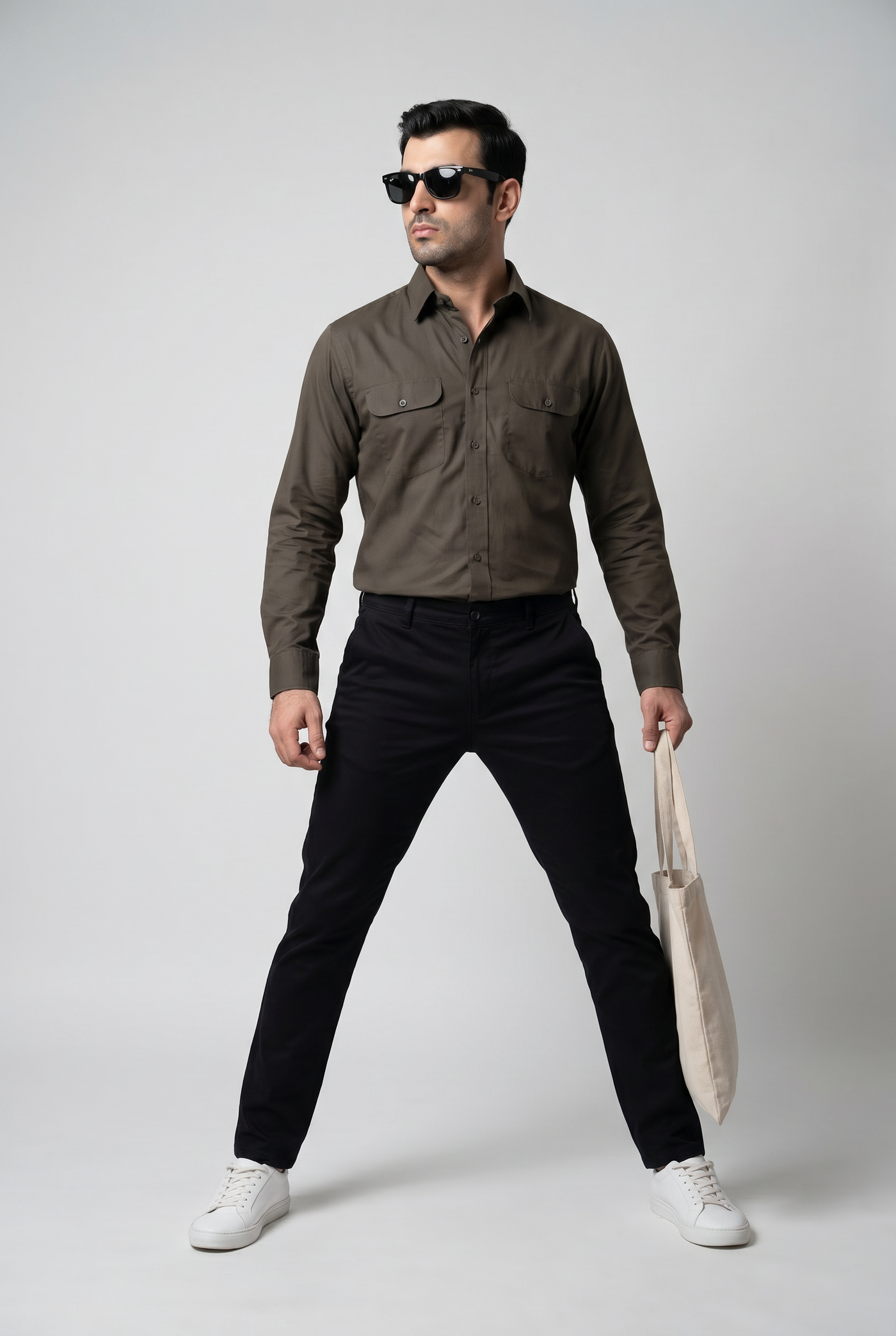 From the office to the evening — Men's Vintage Moss Italian-Collar Double-Pocket Shirt