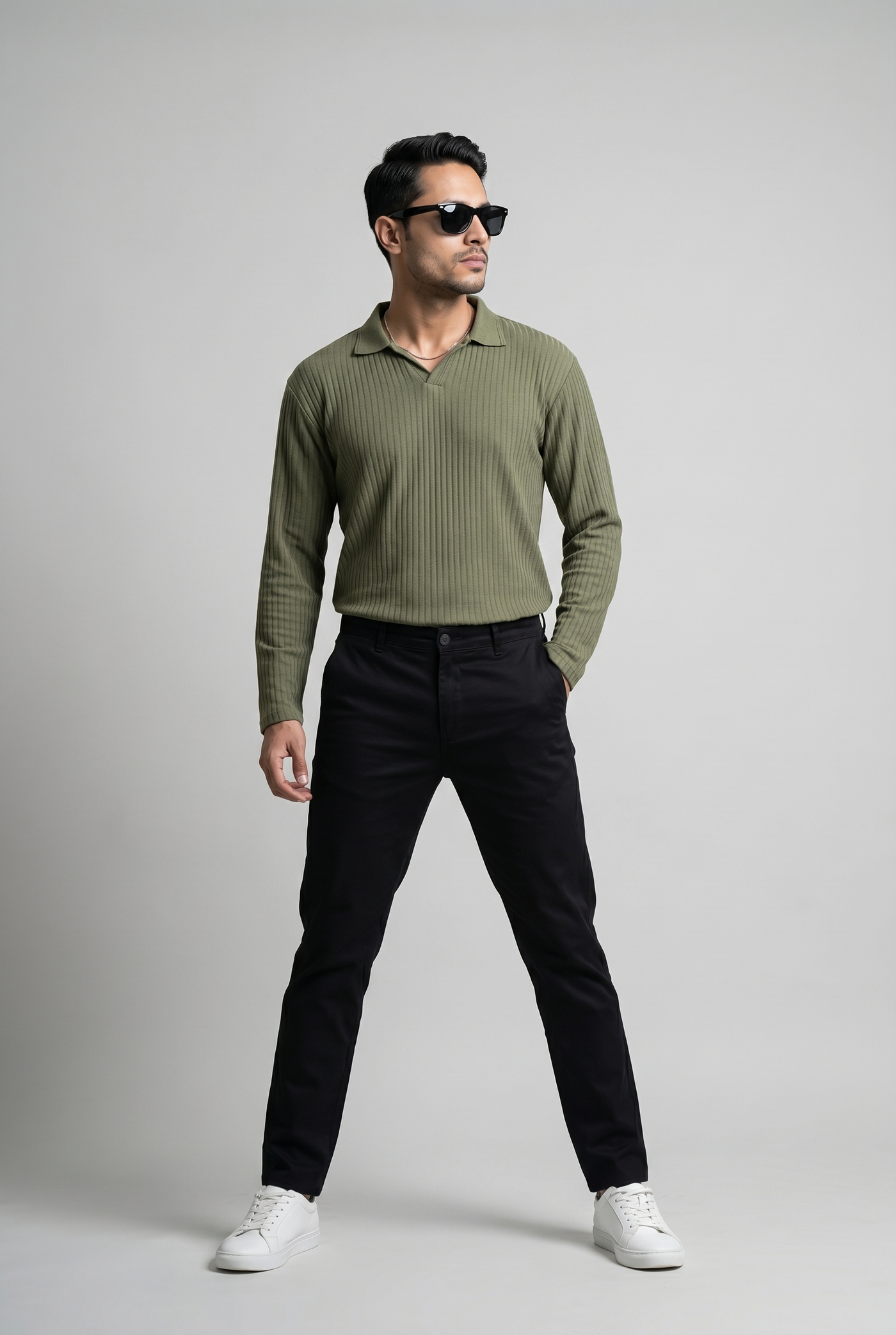 From the office to the evening — Men's Matcha Full-Sleeve Knitted Polo