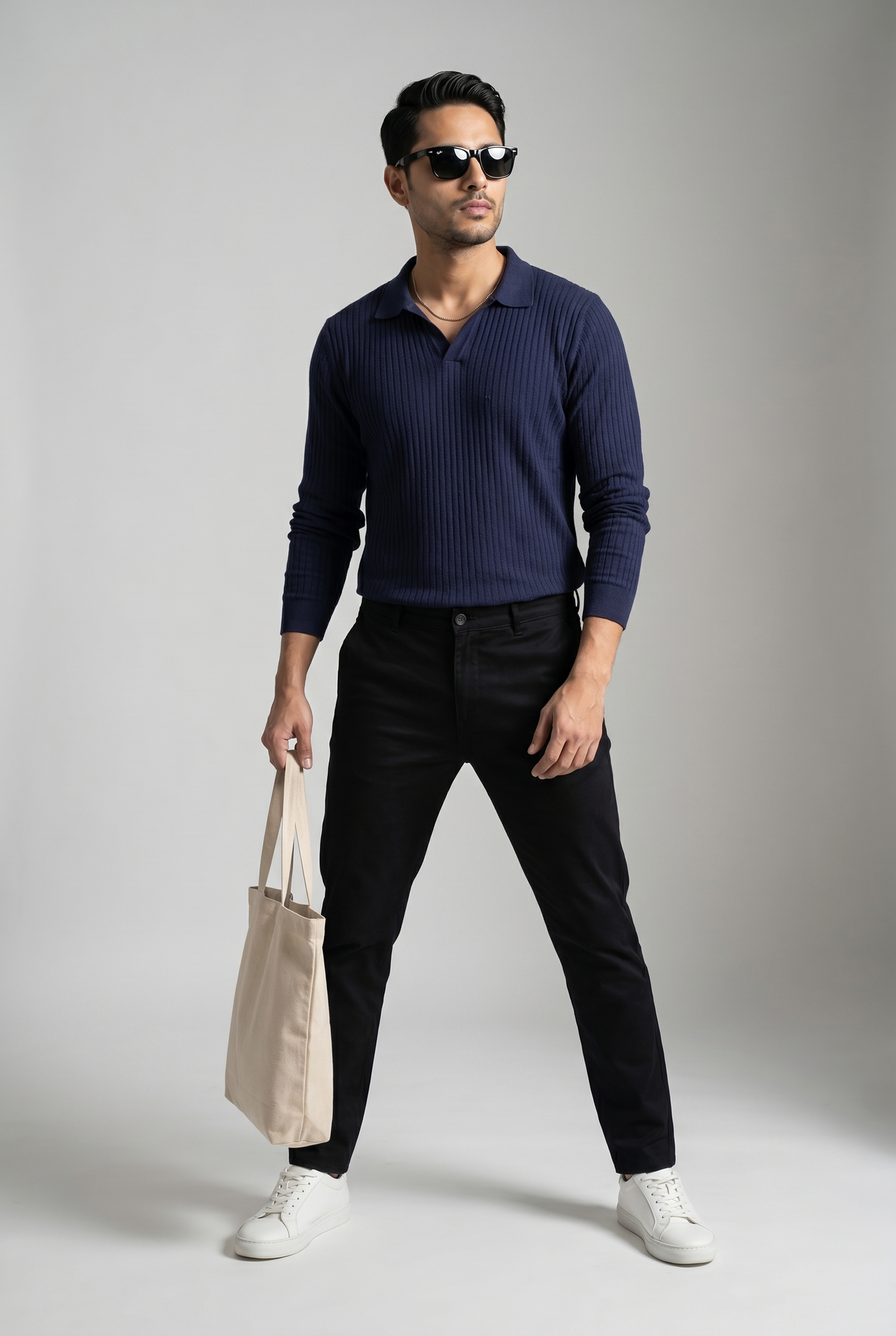 From the office to the evening — Men's Navy Full-Sleeve Knitted Polo