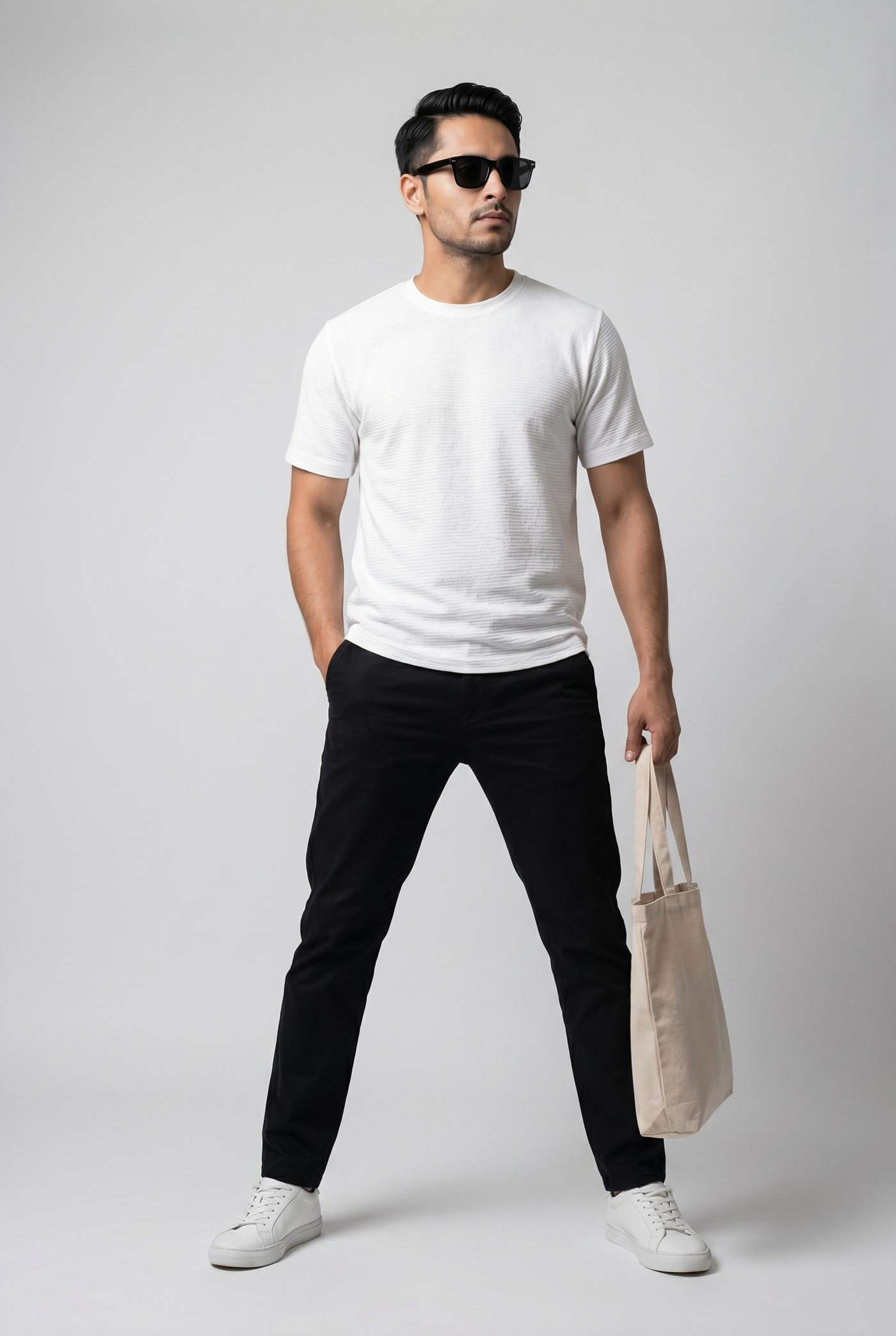From the office to the evening — Men's White Knitted Tee