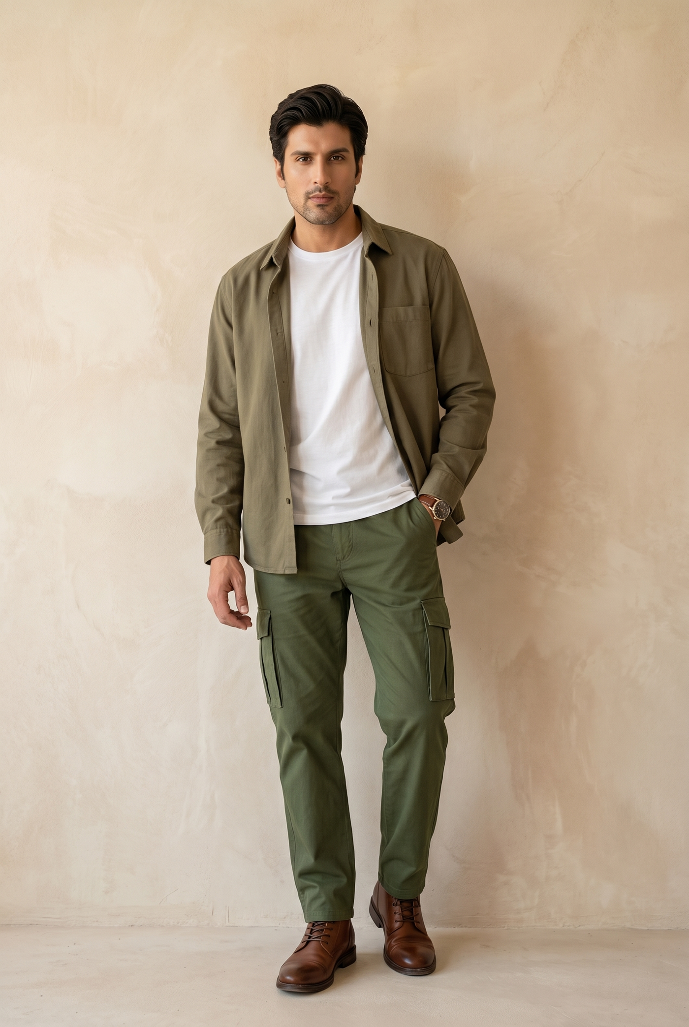 Cut tailored, not tight — Men's Green Cargo Trousers