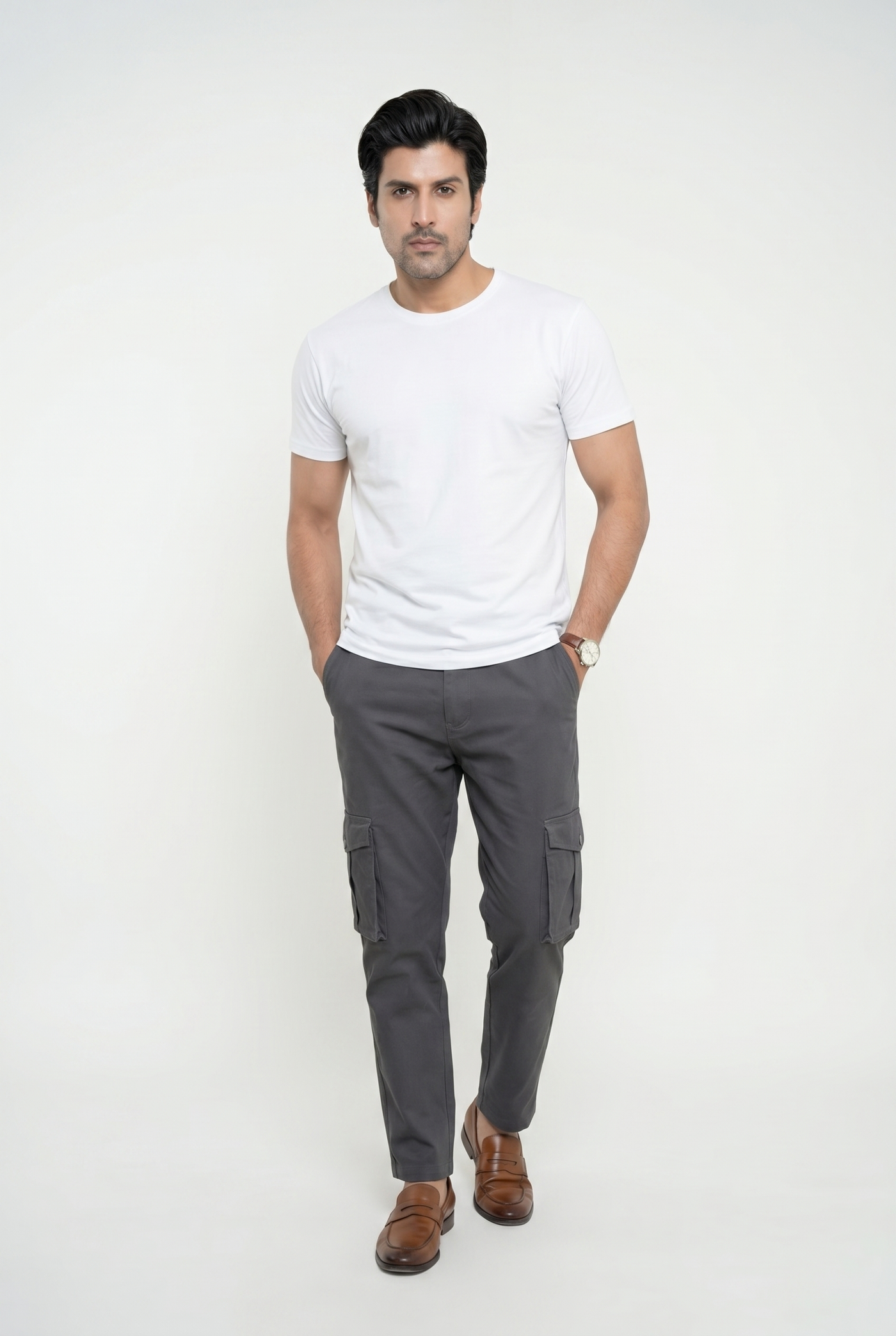 From the office to the evening — Men's Charcoal Cargo Trousers