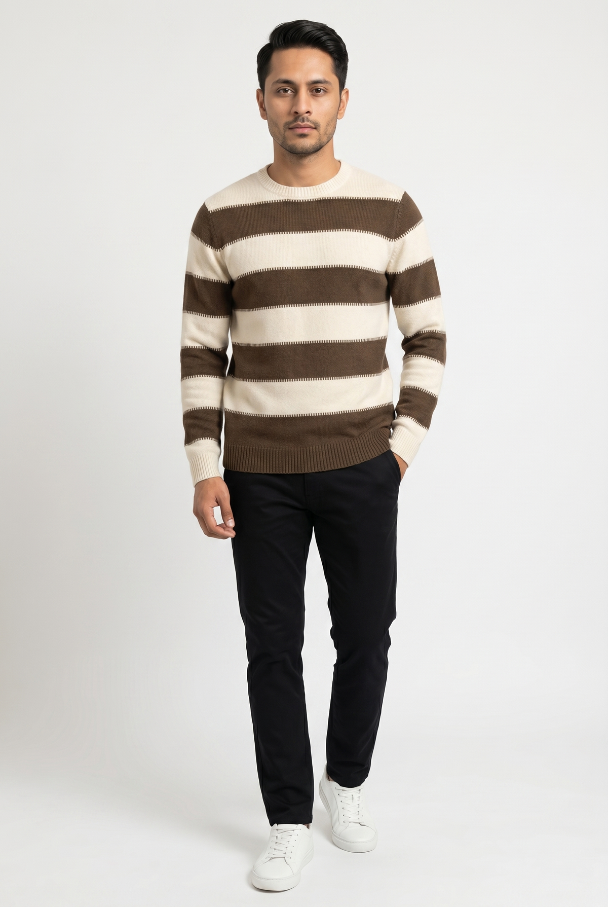 brown panel wool sweater