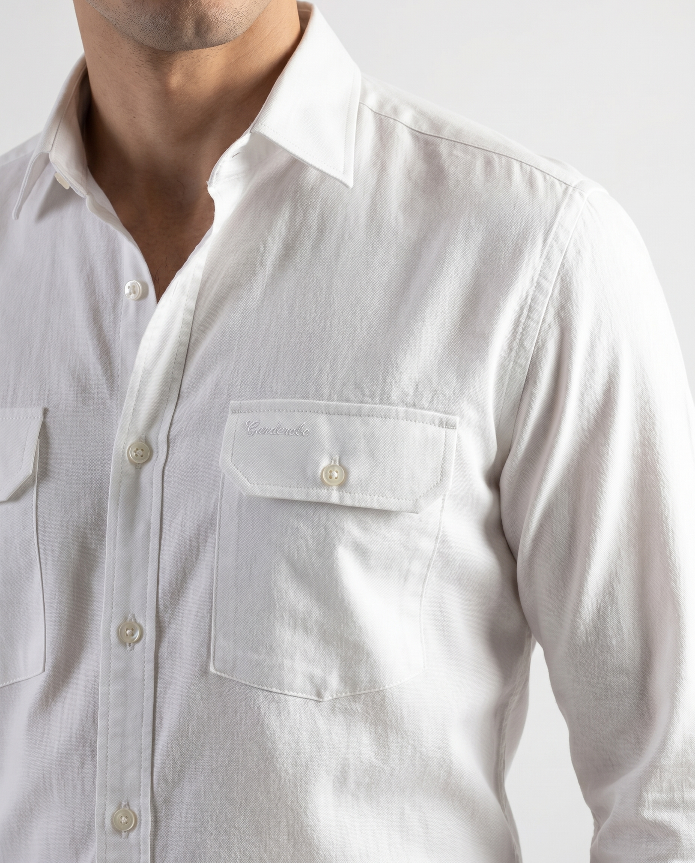 Built to hold its line — Men's Royal Textured White Italian-Collar Double-Pocket Shirt