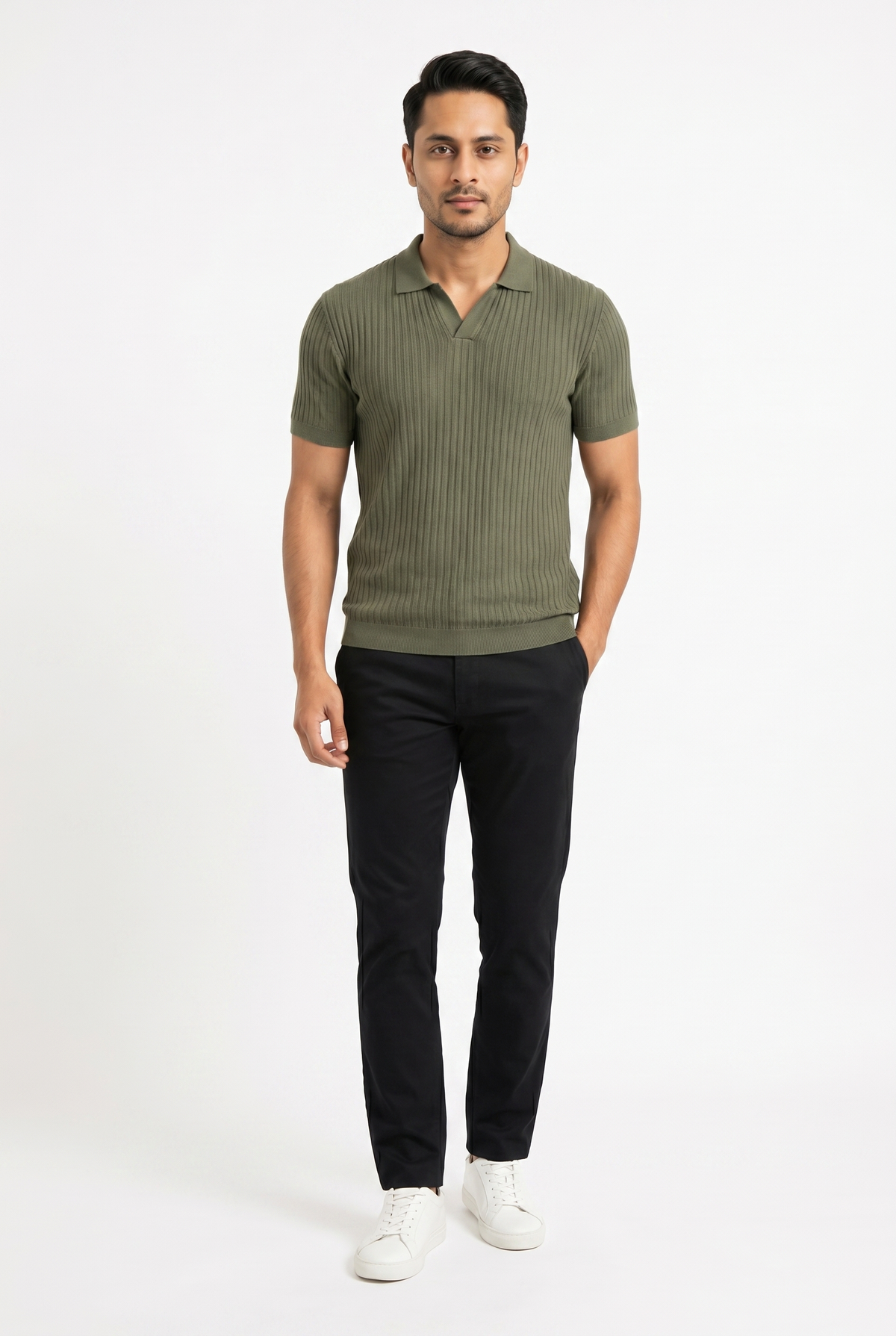 olive mist knitted polo