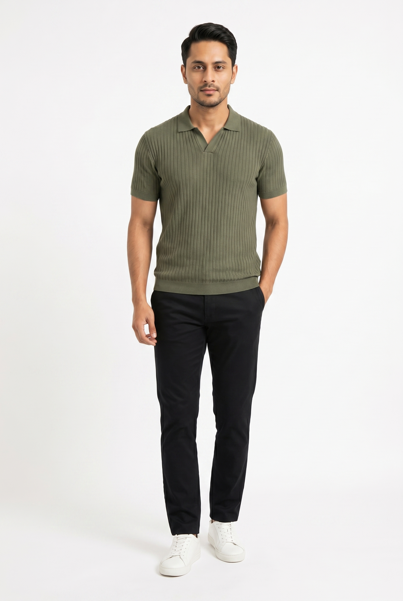 Cut tailored, not tight — Men's Olive Mist Knitted Polo