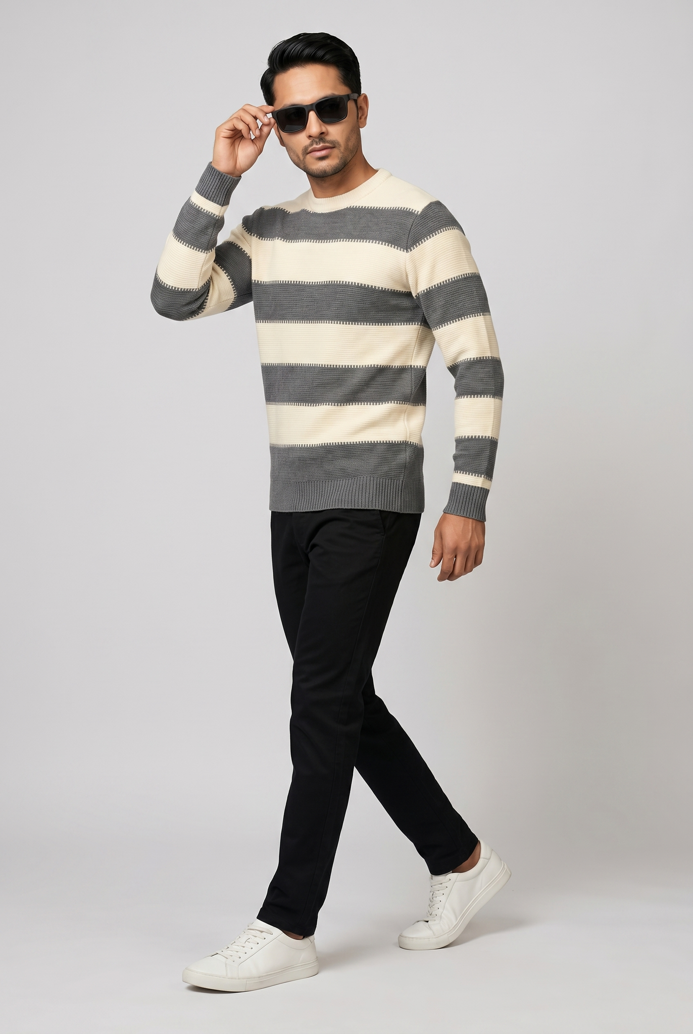 Considered fabric, premium hand-feel — Men's Grey Panel Wool Sweater