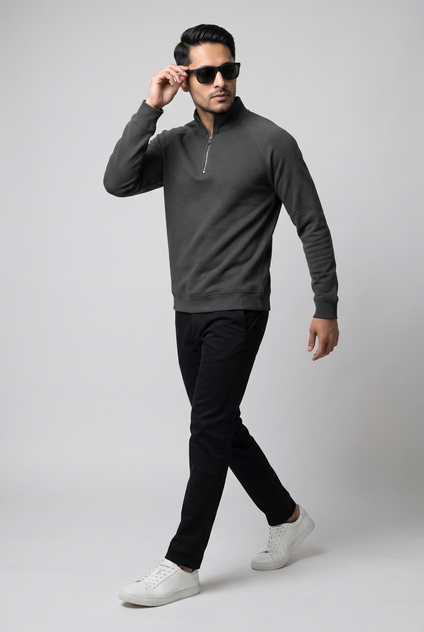 Considered fabric, premium hand-feel — Men's Grey Mock-Neck Sweatshirt