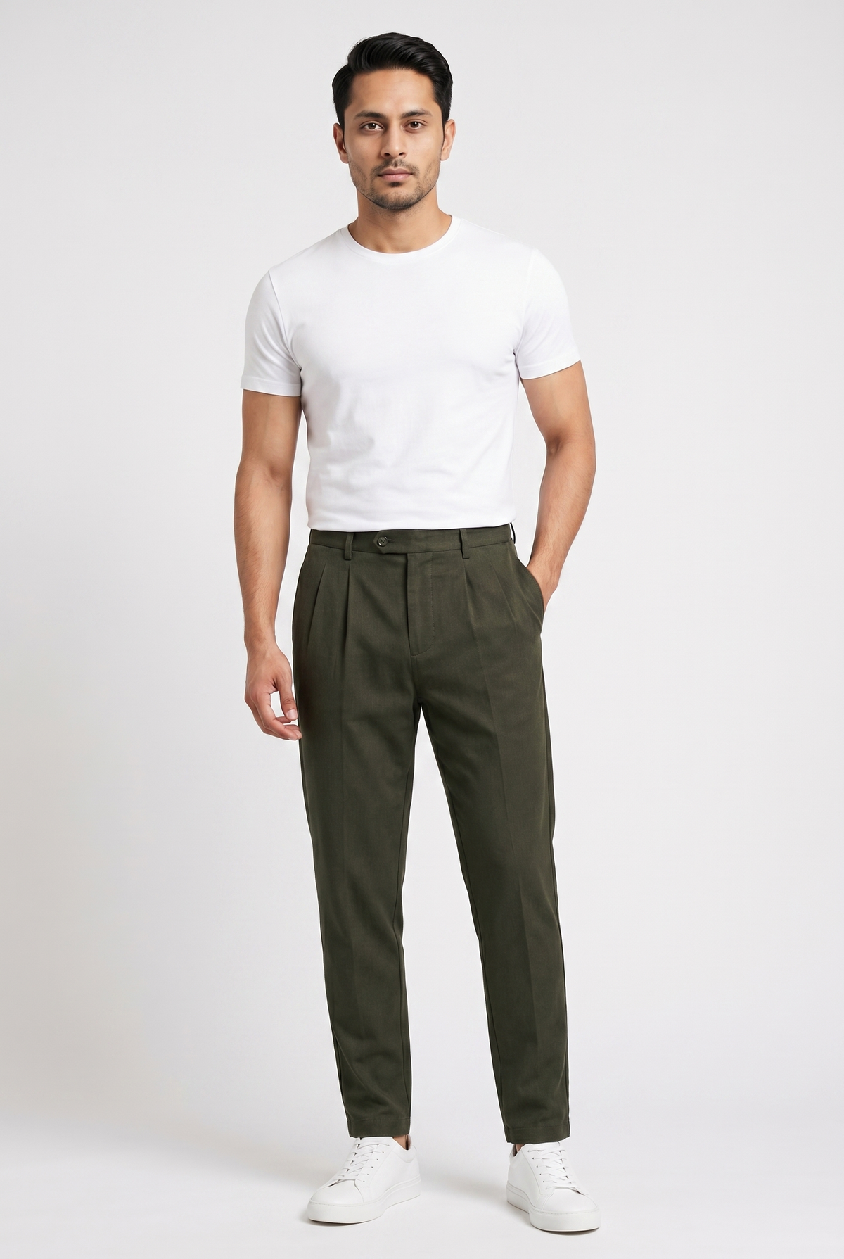 dark green pleated trousers