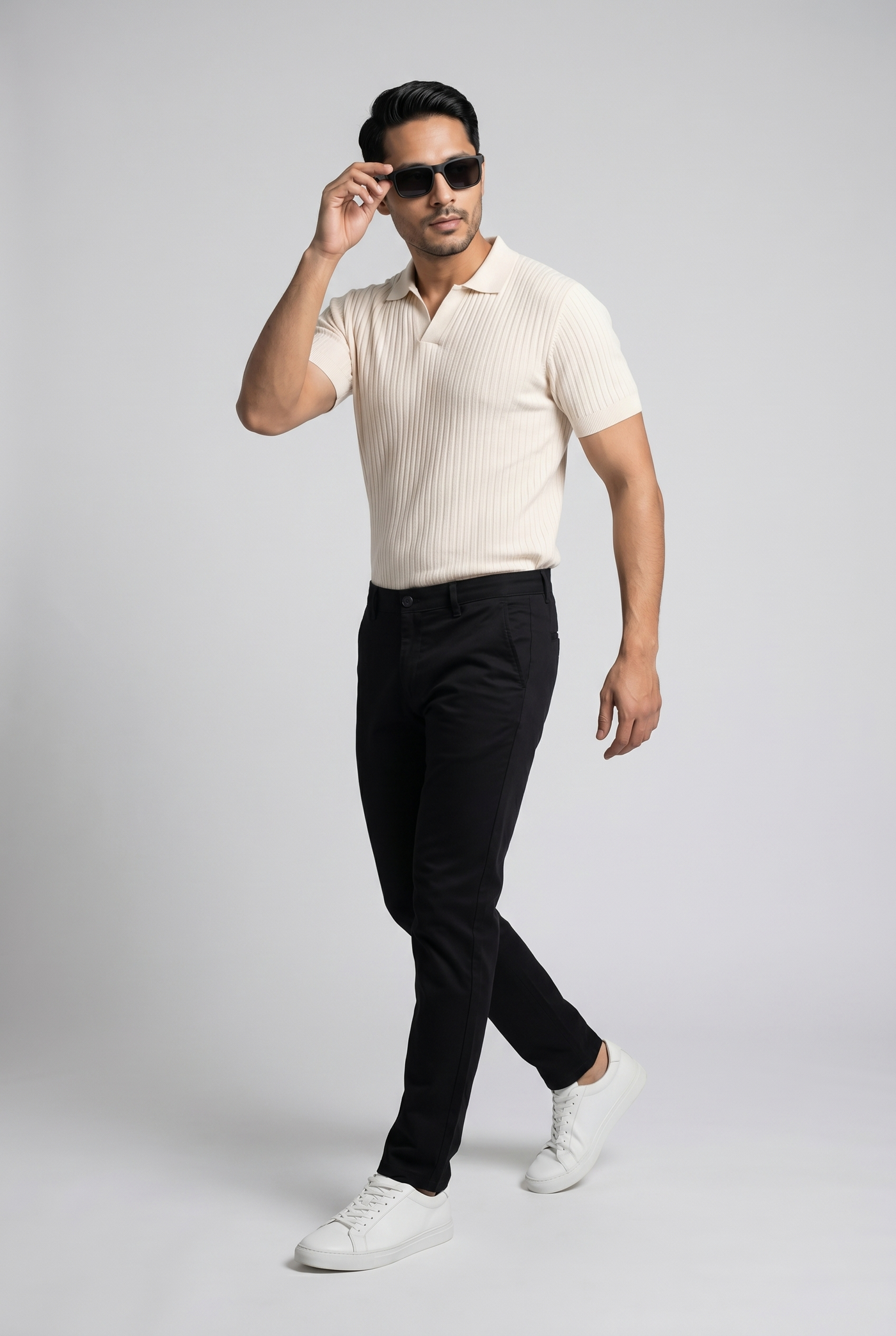 Considered fabric, premium hand-feel — Men's Bone White Knitted Polo