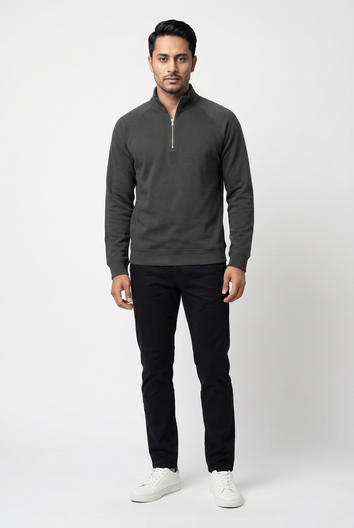 grey mock neck sweatshirt