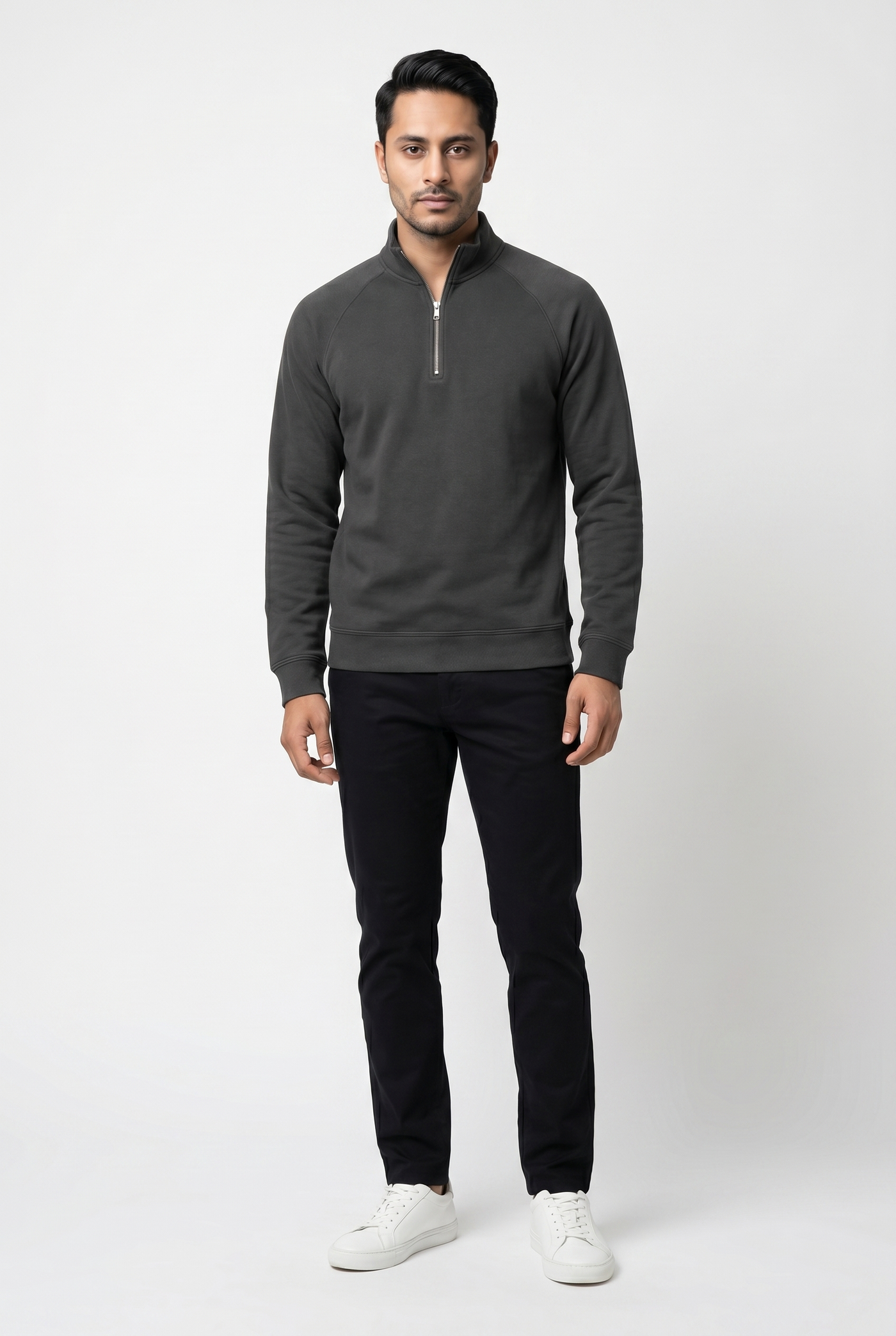 Cut tailored, not tight — Men's Grey Mock-Neck Sweatshirt